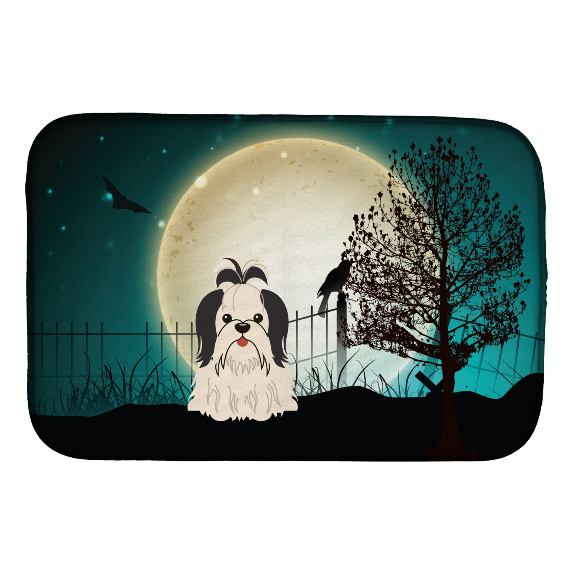 'Caroline'S Treasures Halloween Scary Shih Tzu Black White Dish Drying Mat, 14 X 21''