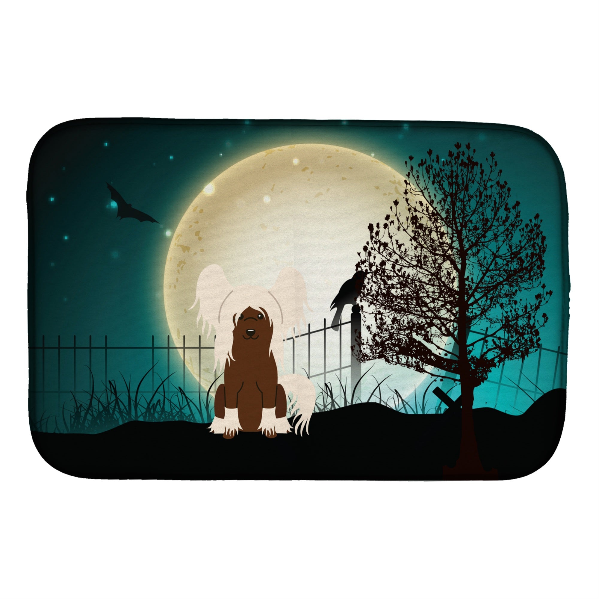 'Caroline'S Treasures Halloween Scary Chinese Crested Cream Dish Drying Mat, 14'''' X 21''''''