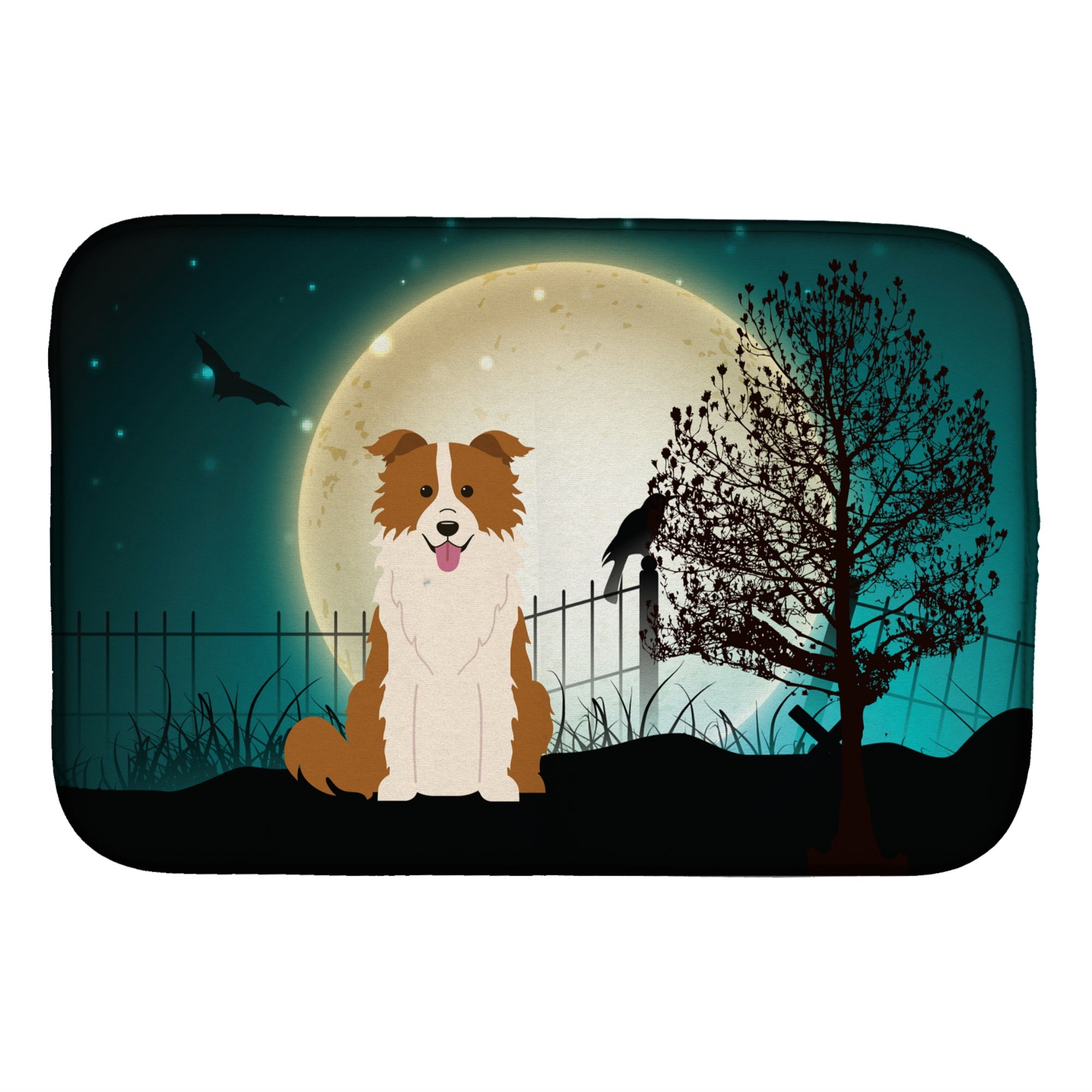 'Caroline'S Treasures Halloween Scary Border Collie Red White Dish Drying Mat, 14'''' X 21''''''