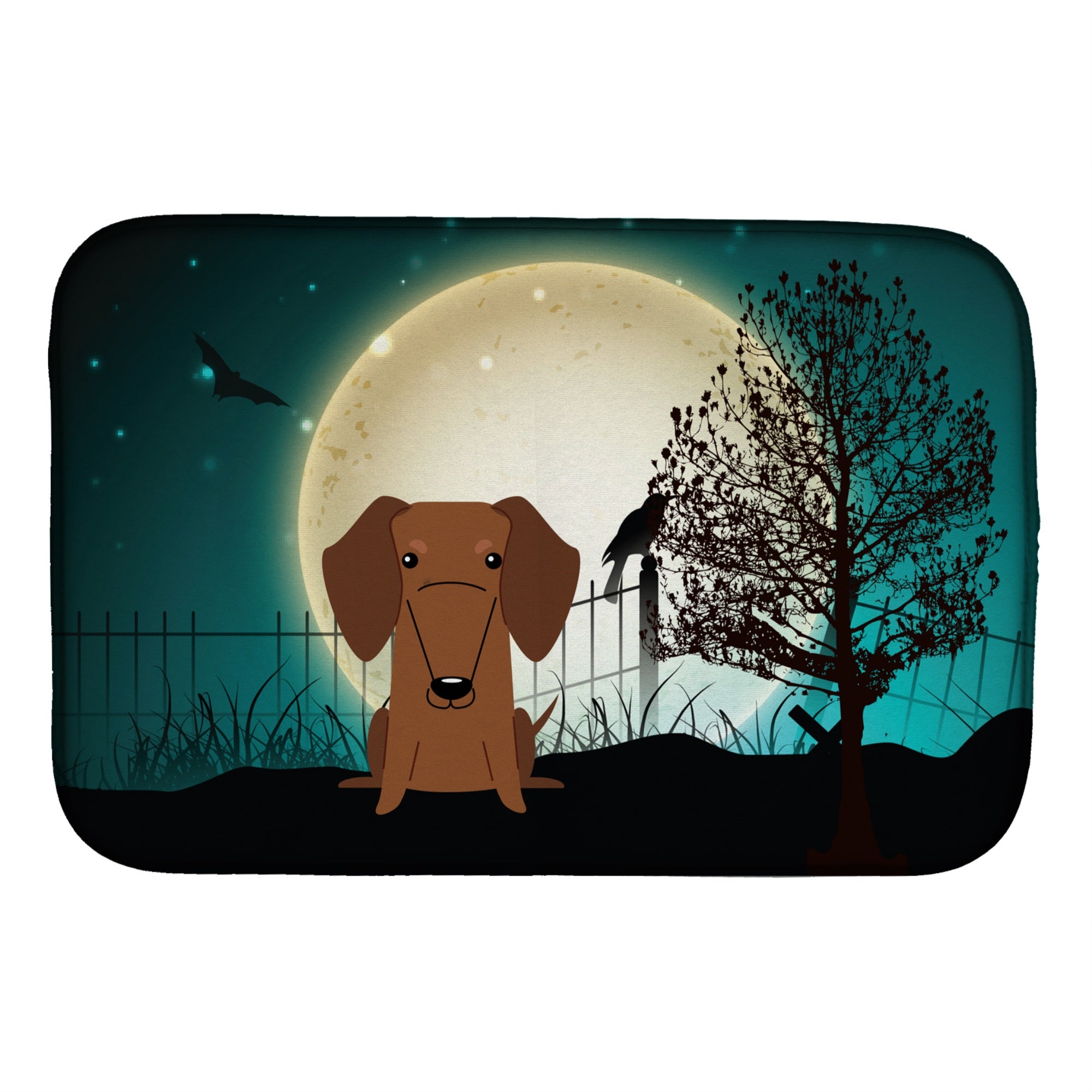 'Caroline'S Treasures Halloween Scary Dachshund Red Brown Dish Drying Mat, 14 X 21''