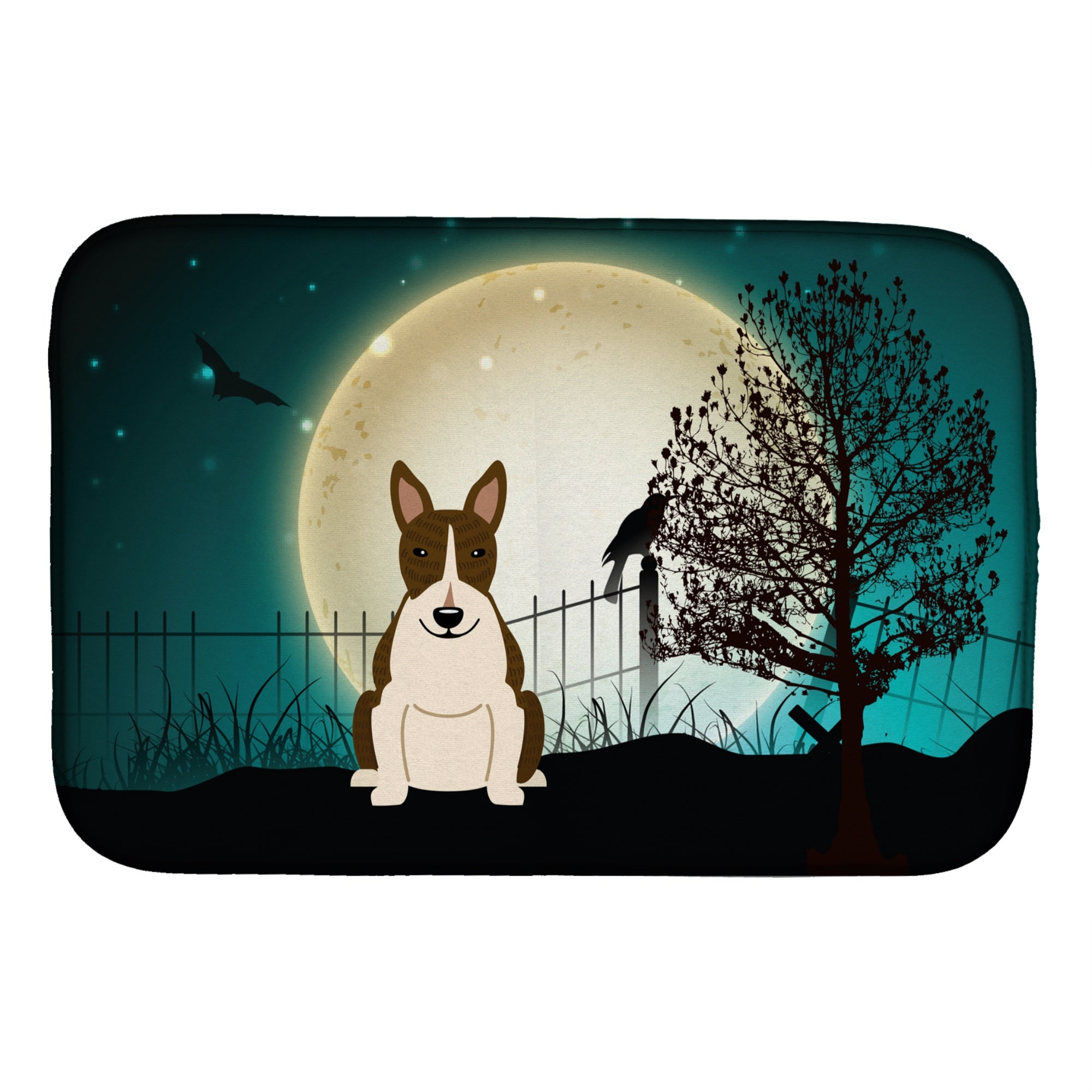 'Caroline'S Treasures Halloween Scary Bull Terrier Dark Brindle Dish Drying Mat, 14 X 21''