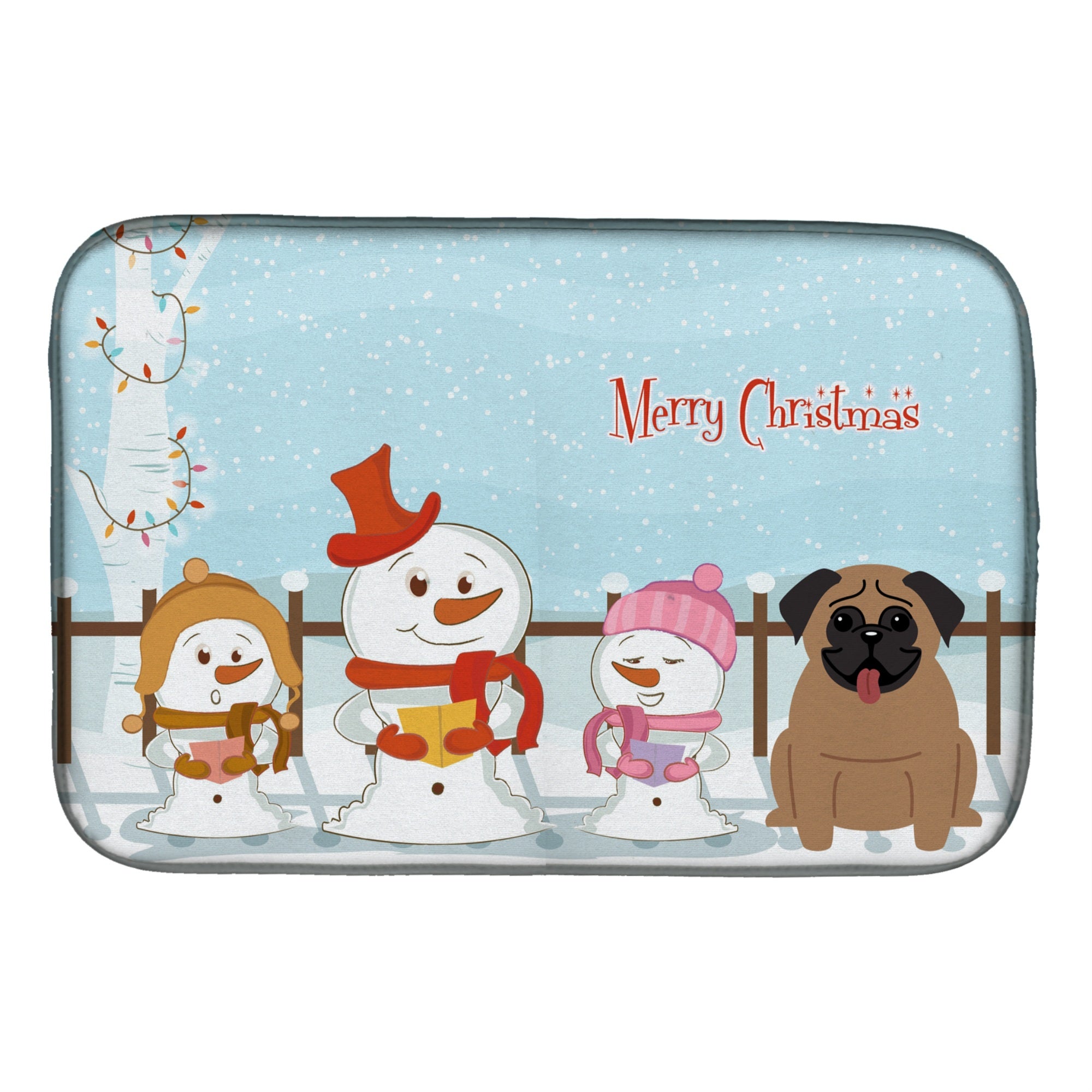 'Caroline'S Treasures Merry Christmas Carolers Pug Brown Dish Drying Mat, 14'''' X 21''''''