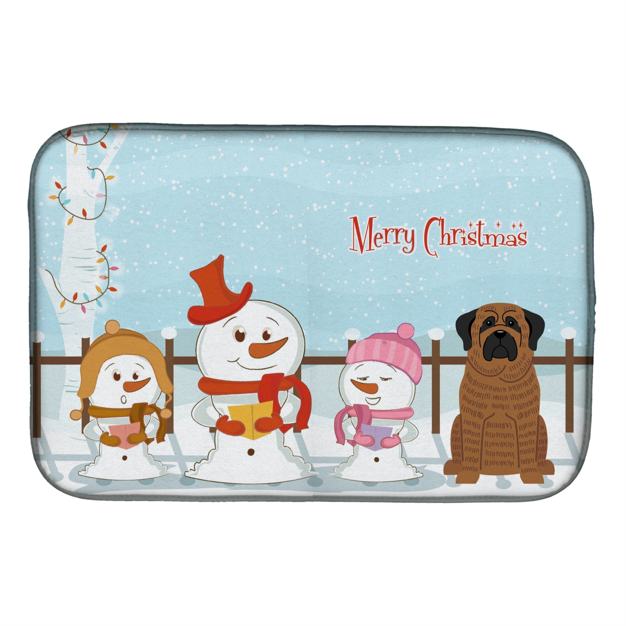 Carolines Treasures Merry Christmas Carolers Mastiff Brindle Dish Drying Mat, 14 x 21