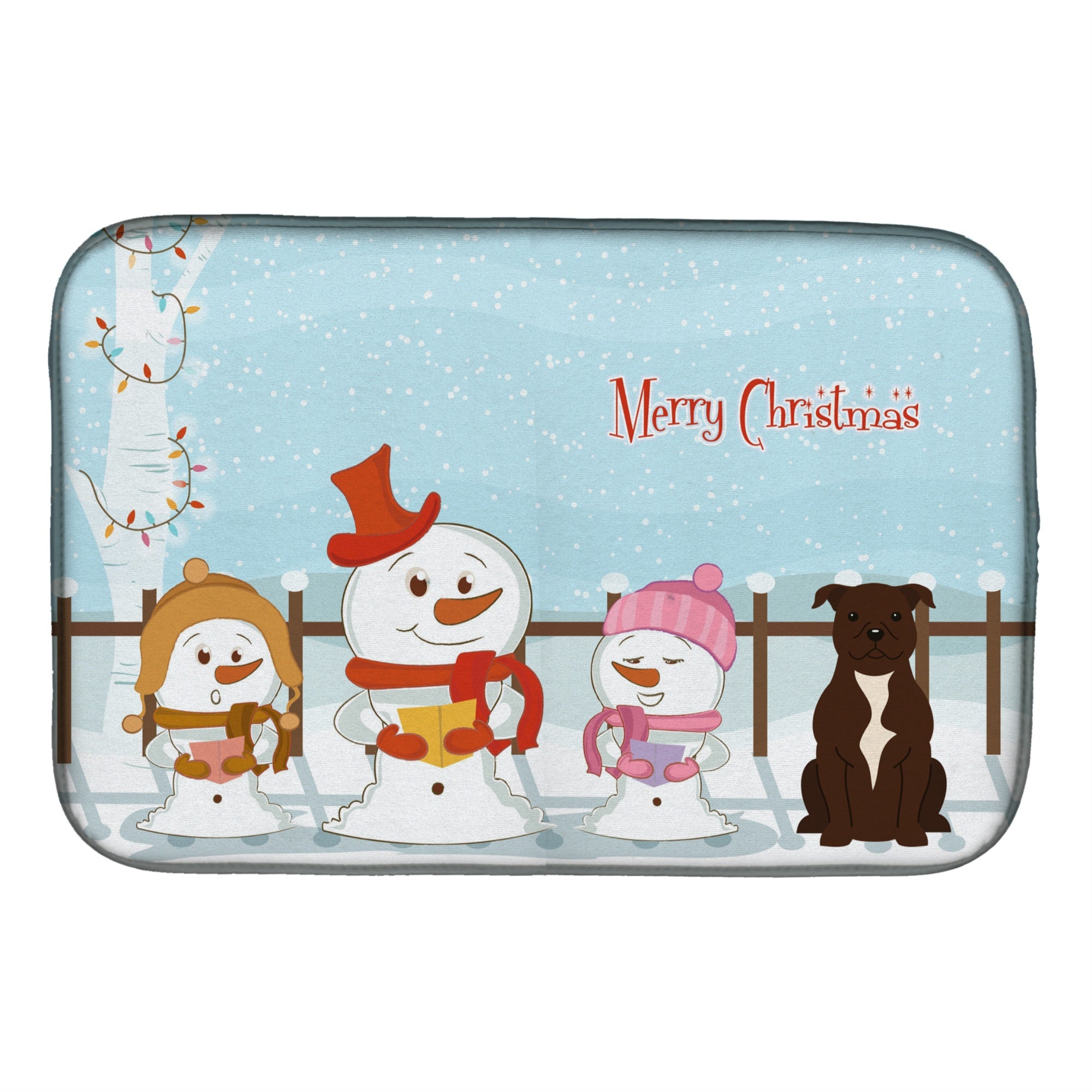 Merry Christmas Carolers Staffordshire Bull Terrier Chocolate Dish Drying Mat Bb2379Ddm