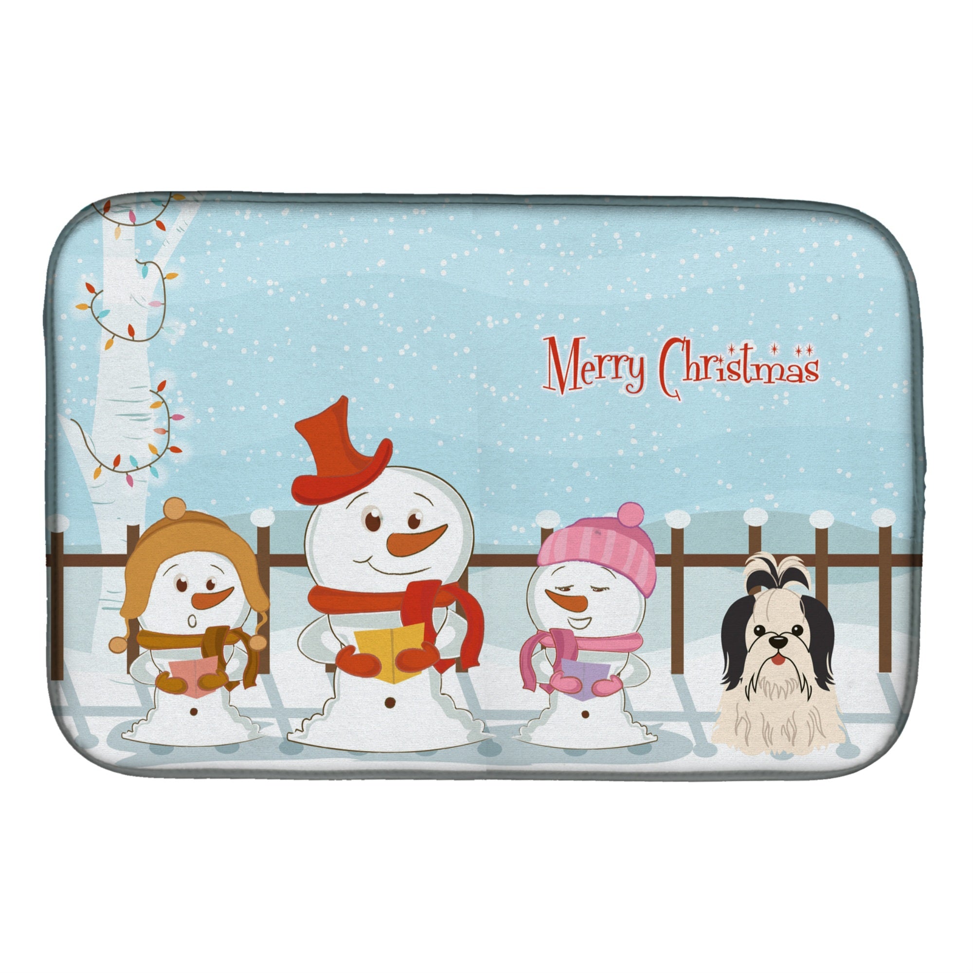 'Caroline'S Treasures Merry Christmas Carolers Shih Tzu Black White Dish Drying Mat, 14'''' X 21''''''