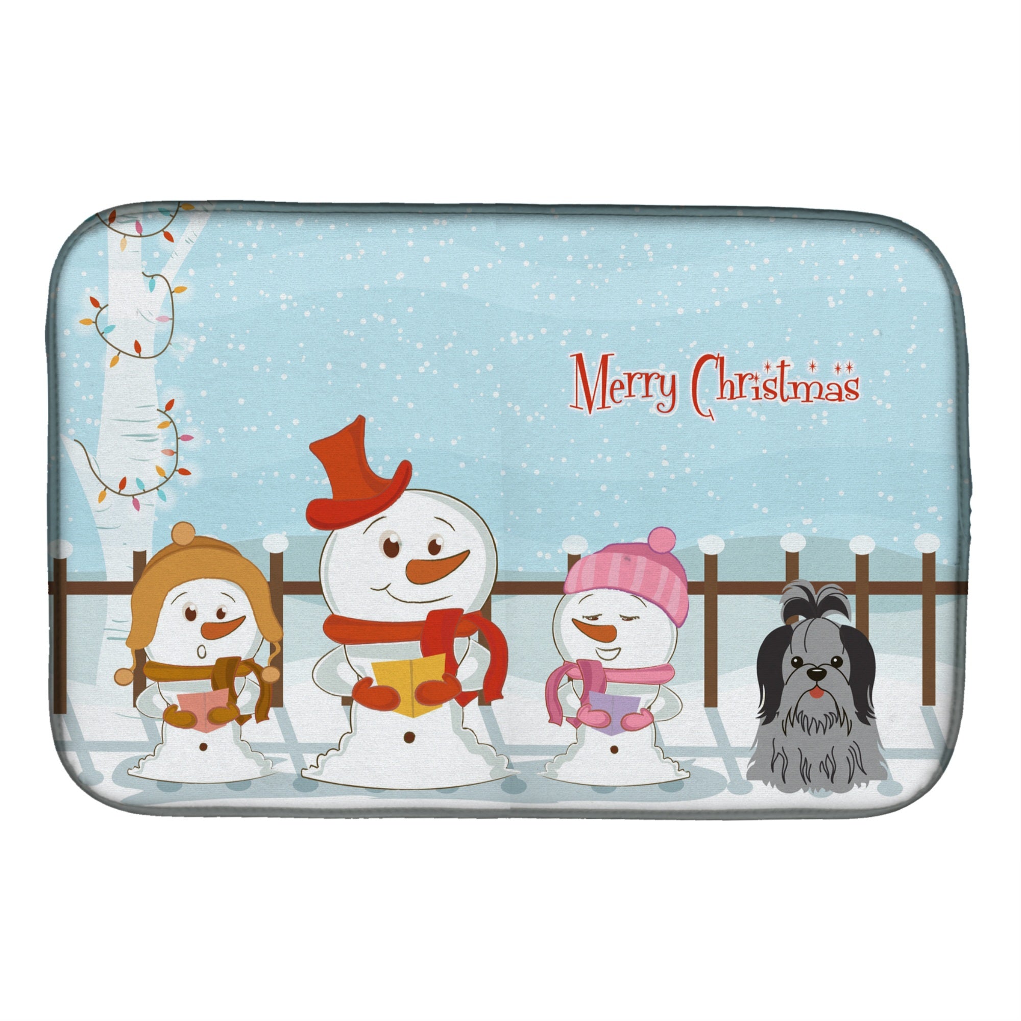 'Caroline'S Treasures Merry Christmas Carolers Shih Tzu Black Silver Dish Drying Mat, 14'''' X 21''''''