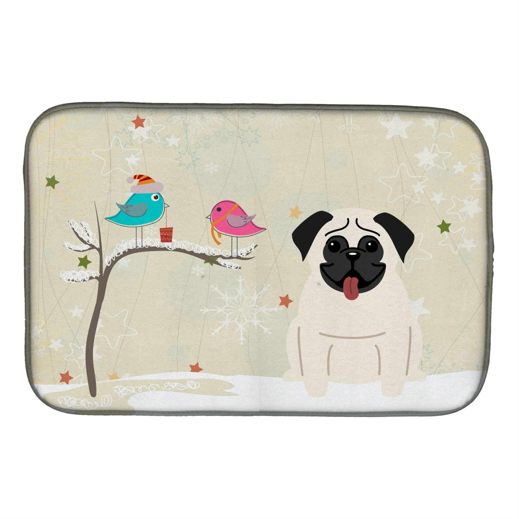'Caroline'S Treasures Christmas Presents Between Friends Pug Cream Dish Drying Mat, 14 X 21''
