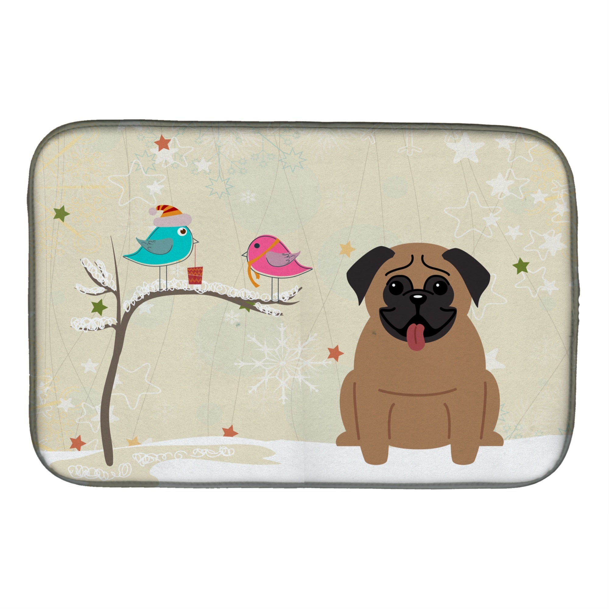 'Caroline'S Treasures Christmas Presents Between Friends Pug Brown Dish Drying Mat, 14'''' X 21''''''