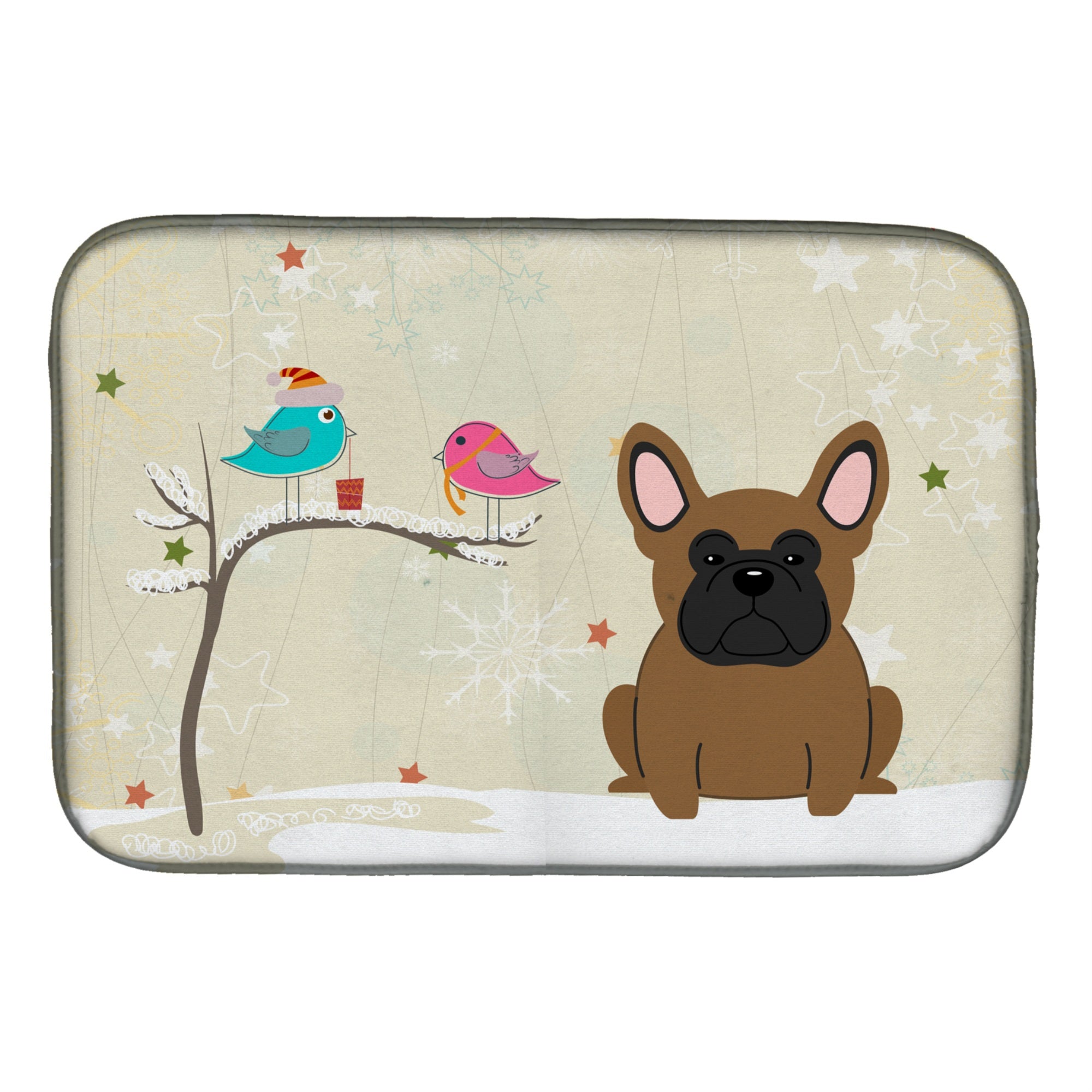 Christmas Presents Between Friends French Bulldog Brown Dish Drying Mat Bb2485Ddm