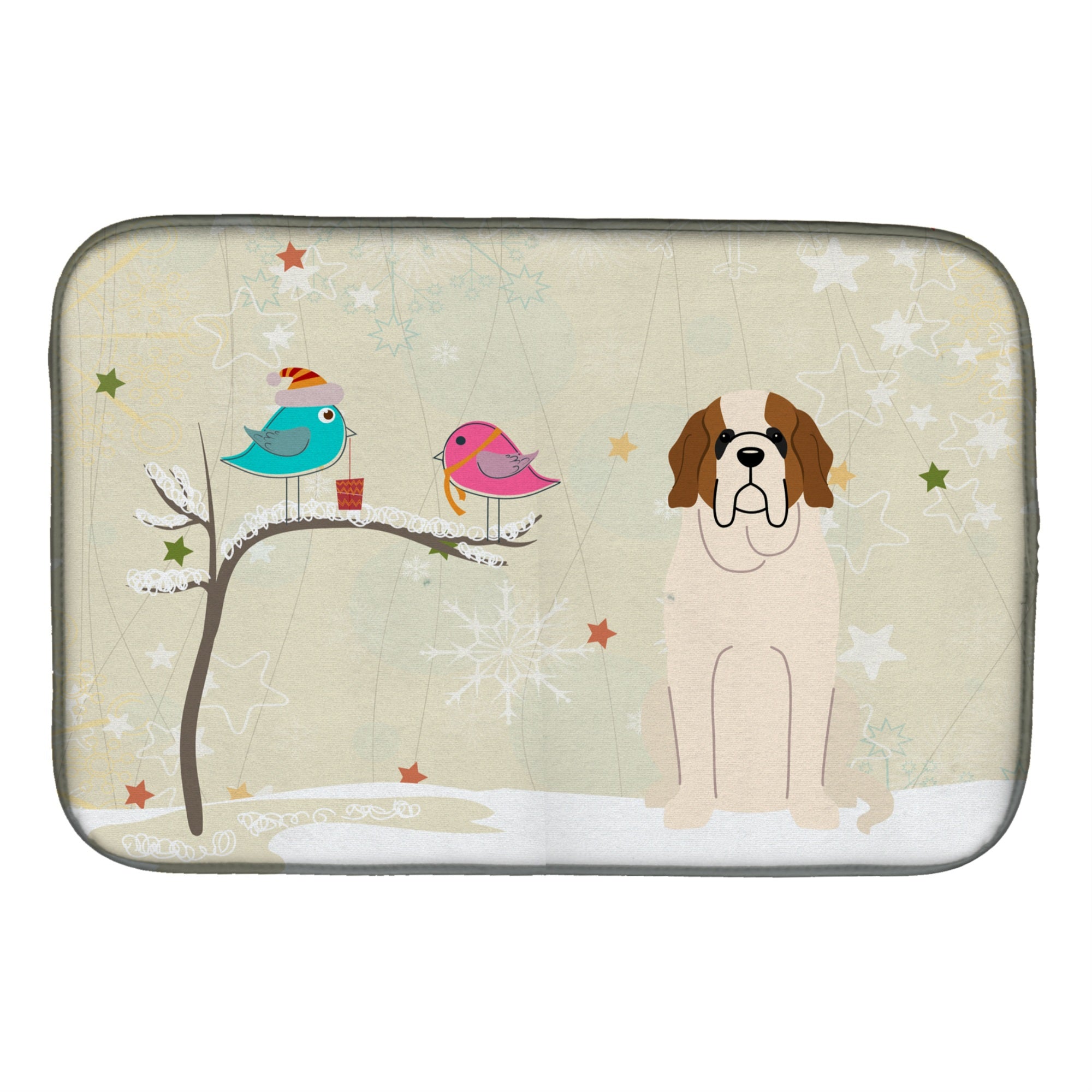 'Caroline'S Treasures Christmas Presents Between Friends Saint Bernard Dish Drying Mat, 14 X 21''