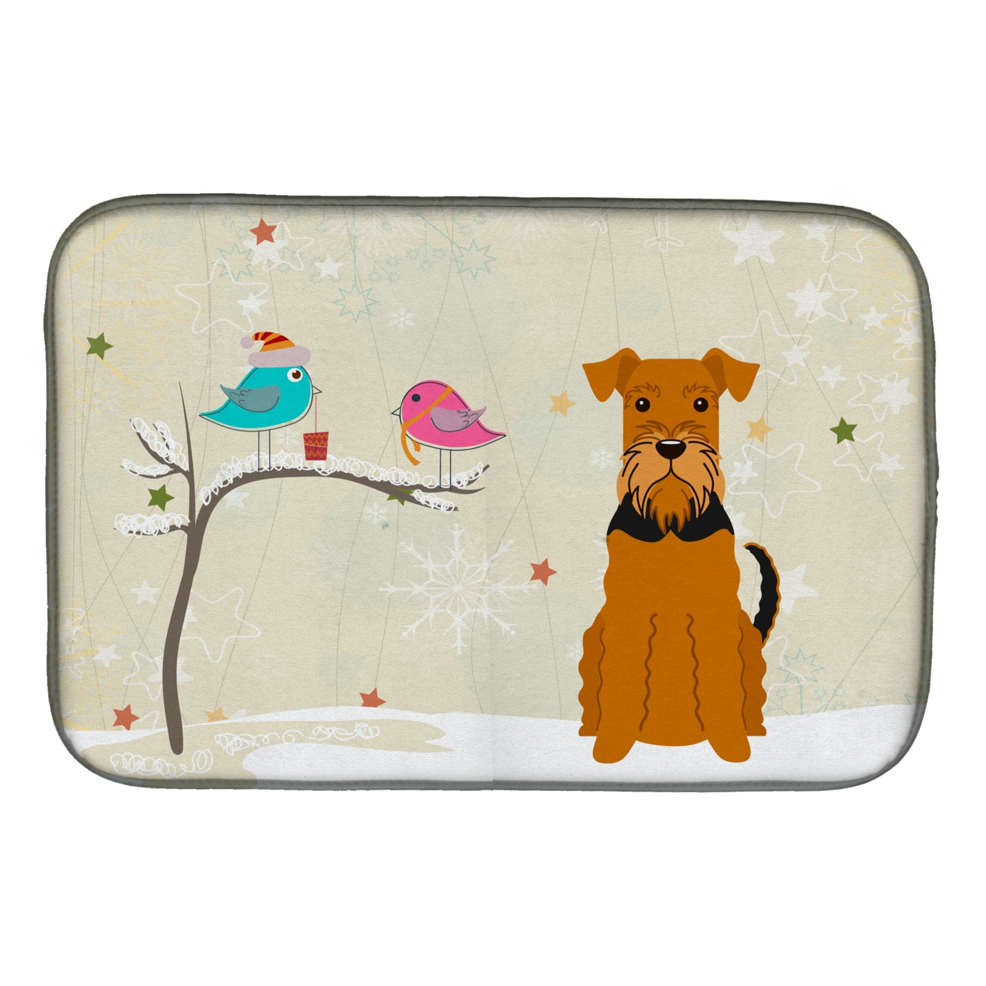 'Caroline'S Treasures Christmas Presents Between Friends Airedale Dish Drying Mat, 14 X 21''