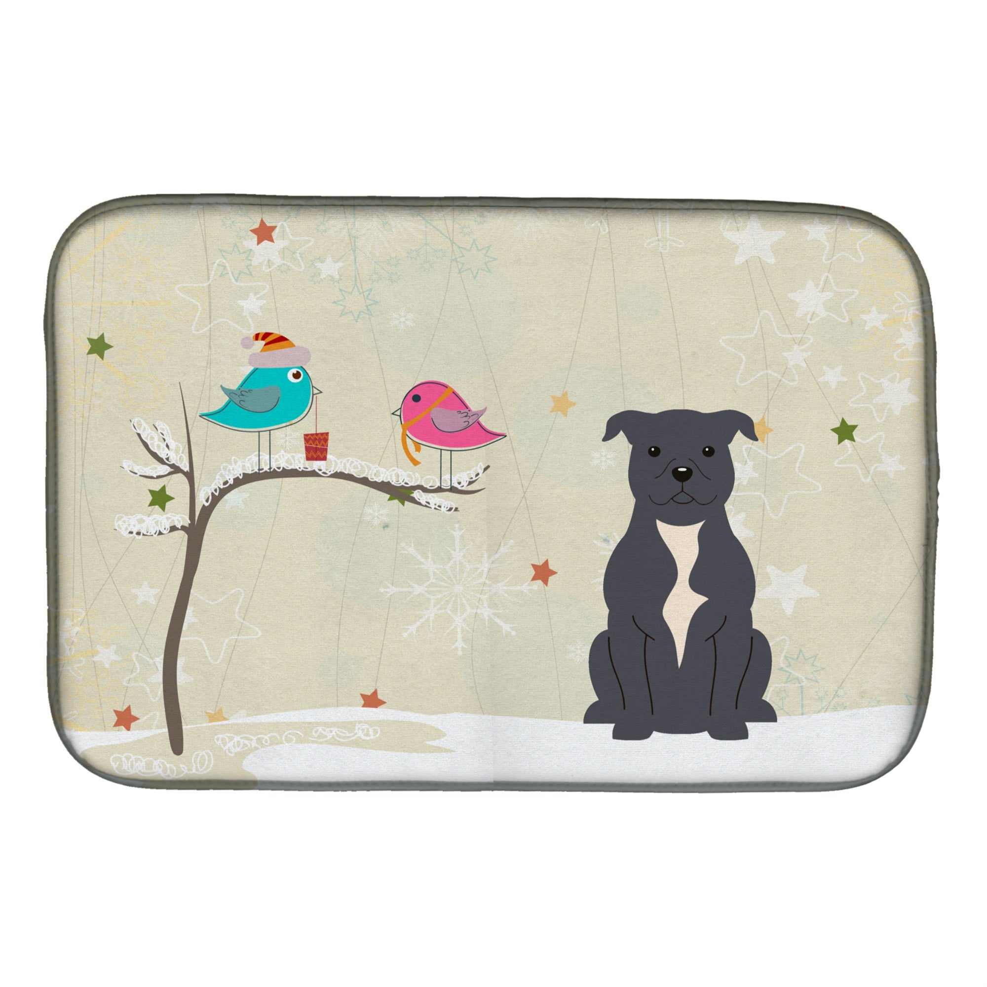 'Caroline'S Treasures Christmas Presents Between Friends Staffordshire Bull Terrier Dish Drying Mat, 14'''' X 21''''''