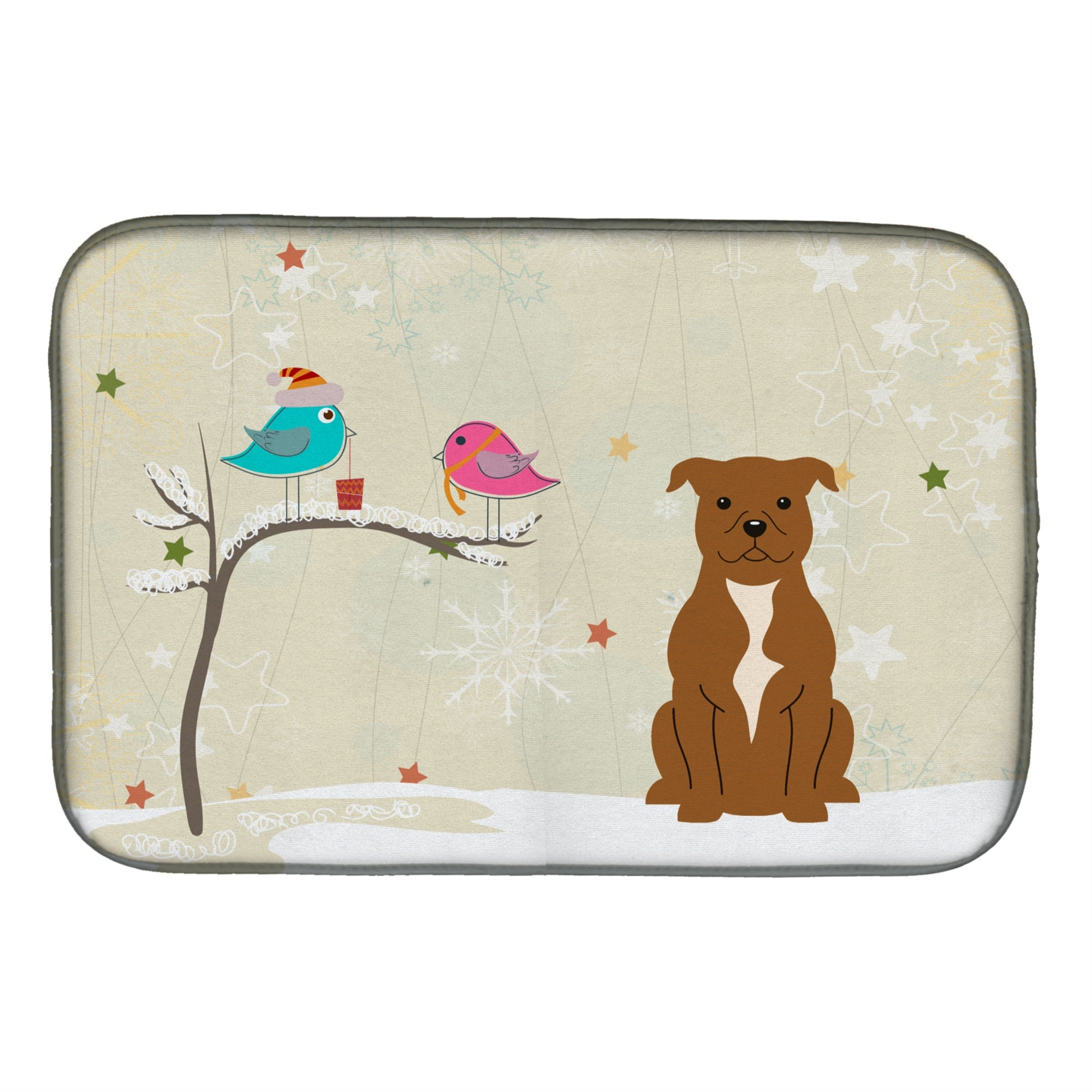 'Caroline'S Treasures Christmas Presents Between Friends Staffordshire Bull Terrier Brown Dish Drying Mat, 14'''' X 21''''''