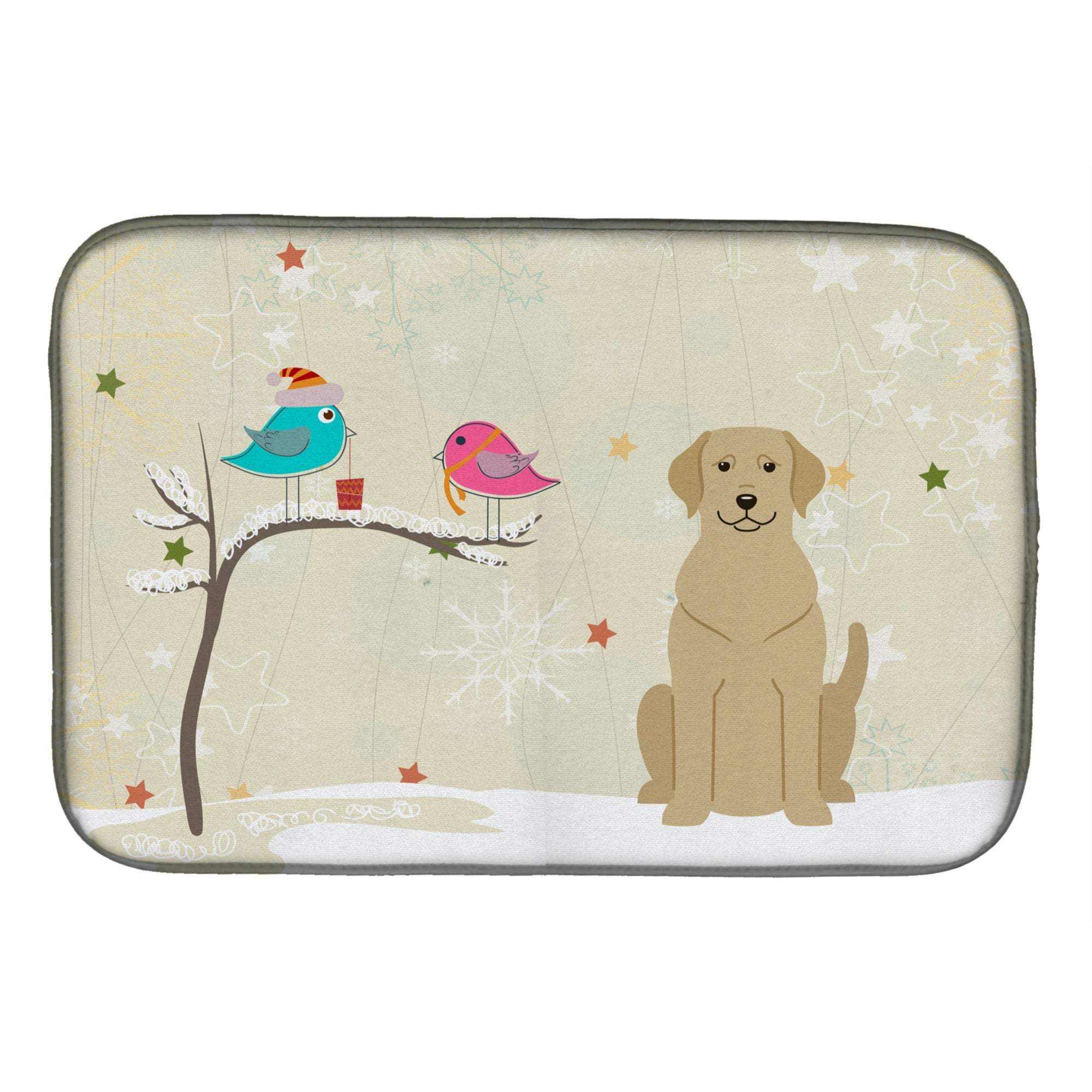 'Caroline'S Treasures Christmas Presents Between Friends Yellow Labrador Dish Drying Mat, 14'''' X 21''''''