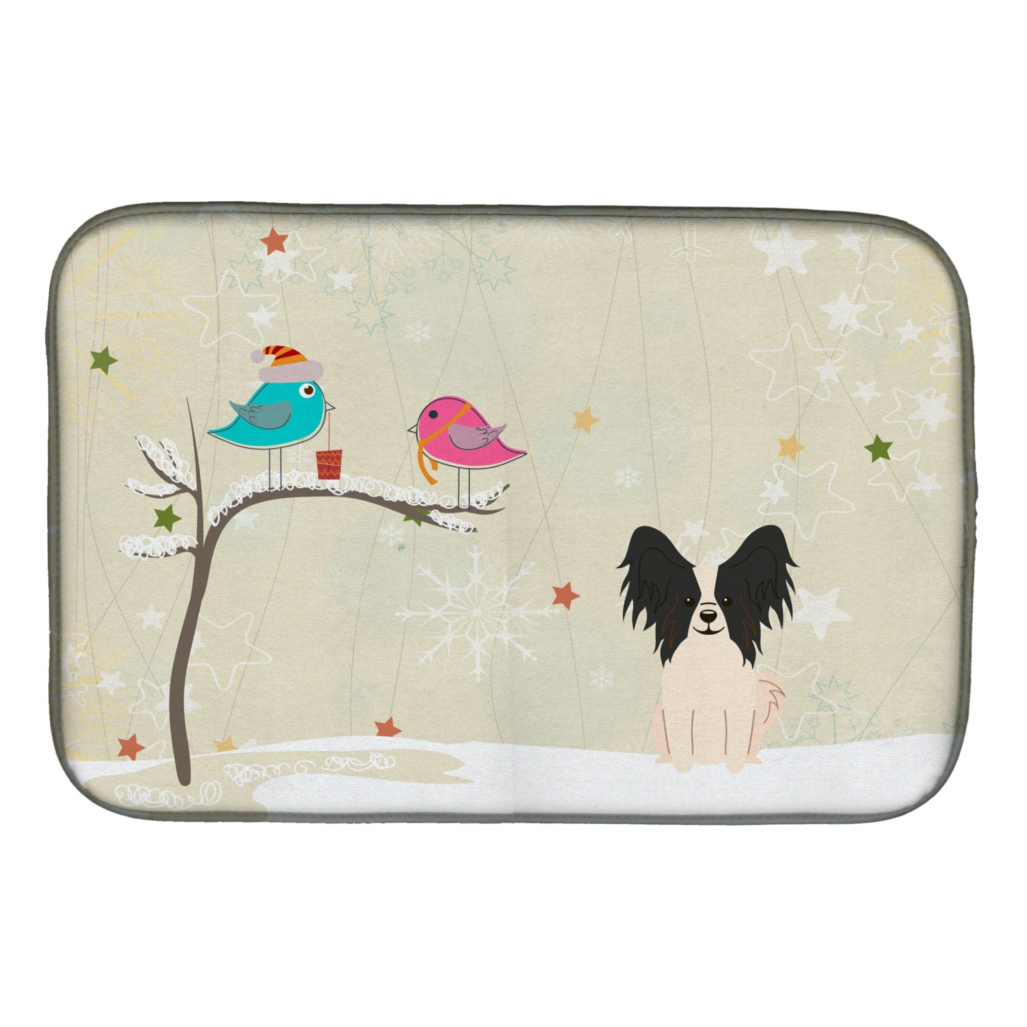 'Caroline'S Treasures Christmas Presents Between Friends Papillon Black White Dish Drying Mat, 14 X 21''