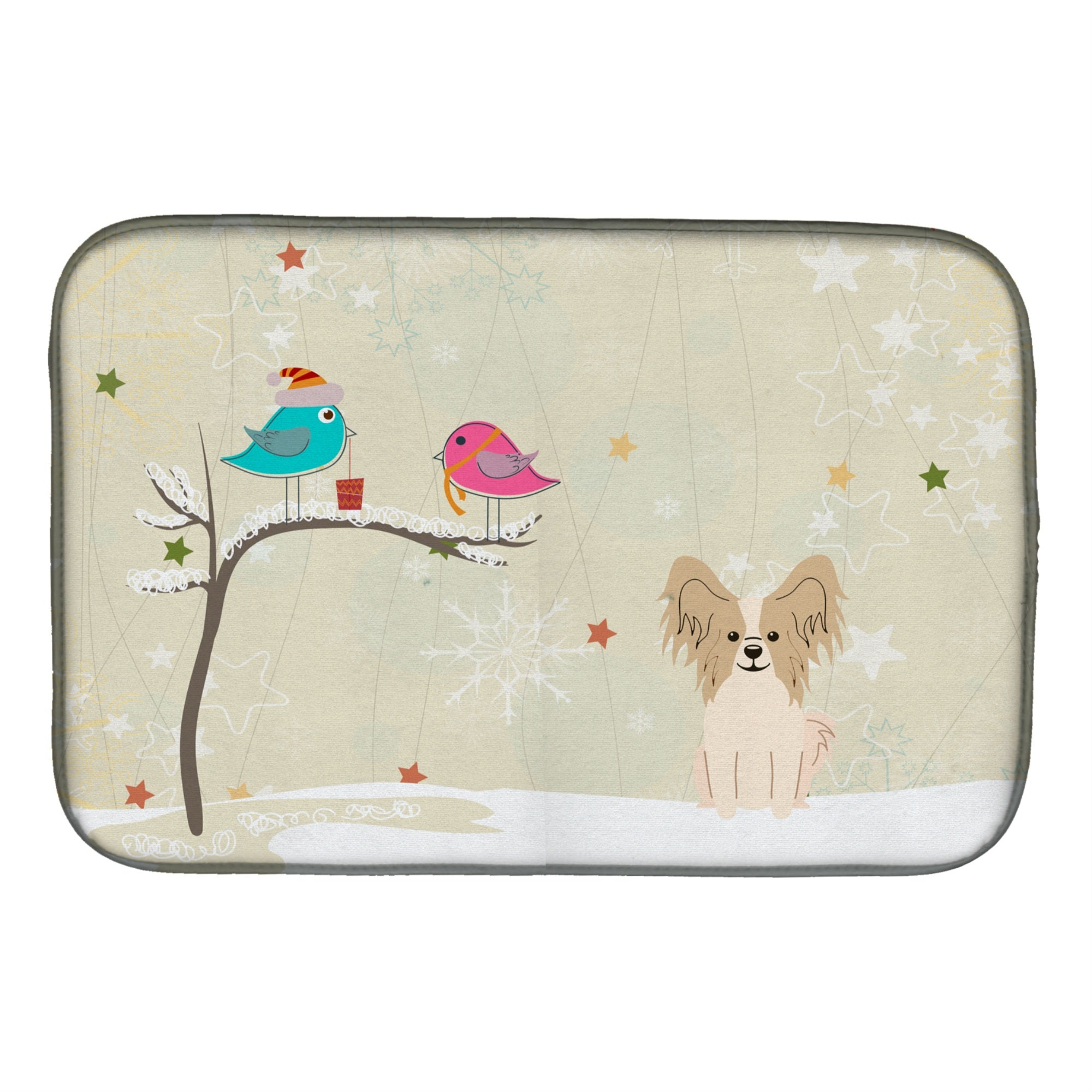 'Caroline'S Treasures Christmas Presents Between Friends Papillon Sable White Dish Drying Mat, 14'''' X 21''''''
