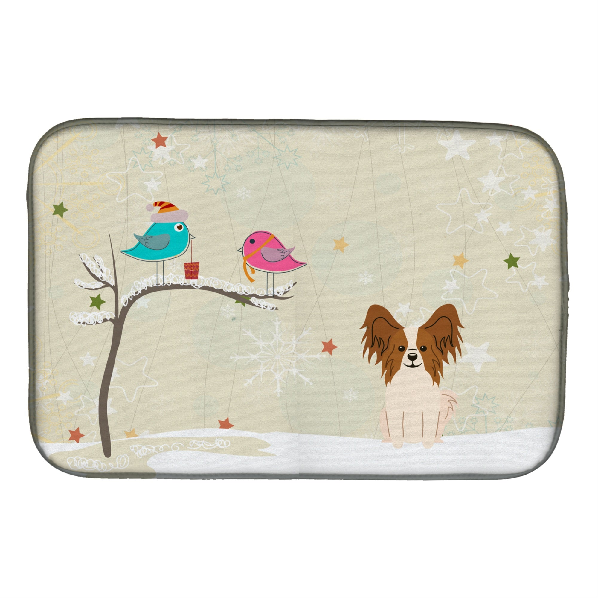 'Caroline'S Treasures Christmas Presents Between Friends Papillion Red White Dish Drying Mat, 14 X 21''