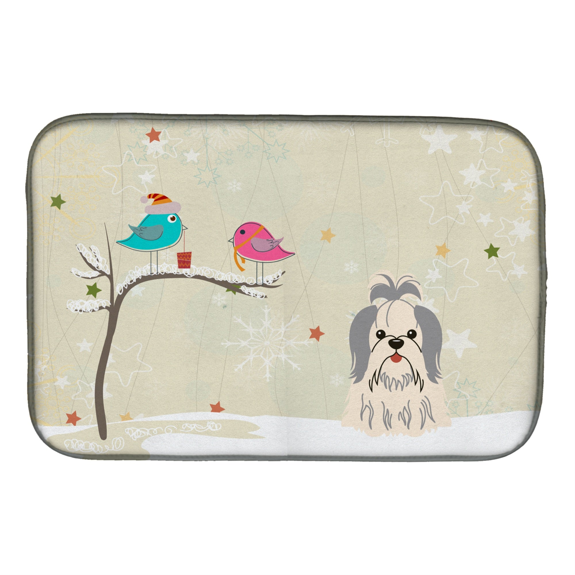 'Caroline'S Treasures Christmas Presents Between Friends Shih Tzu Silver White Dish Drying Mat, 14'''' X 21''''''