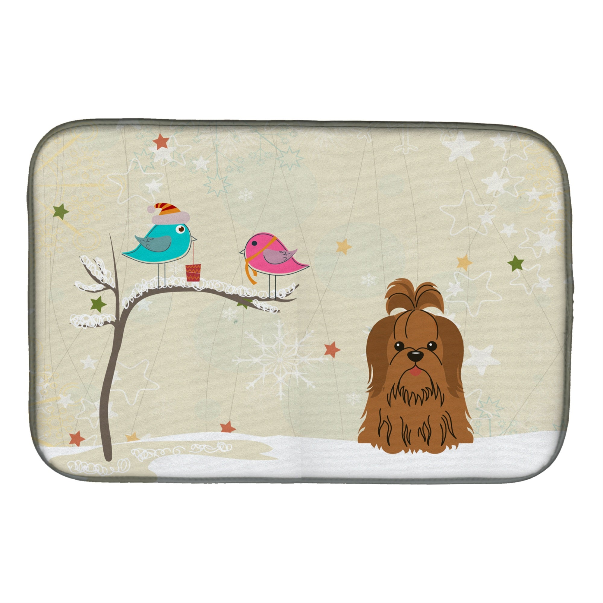 'Caroline'S Treasures Christmas Presents Between Friends Shih Tzu Chocolate Dish Drying Mat, 14'''' X 21''''''
