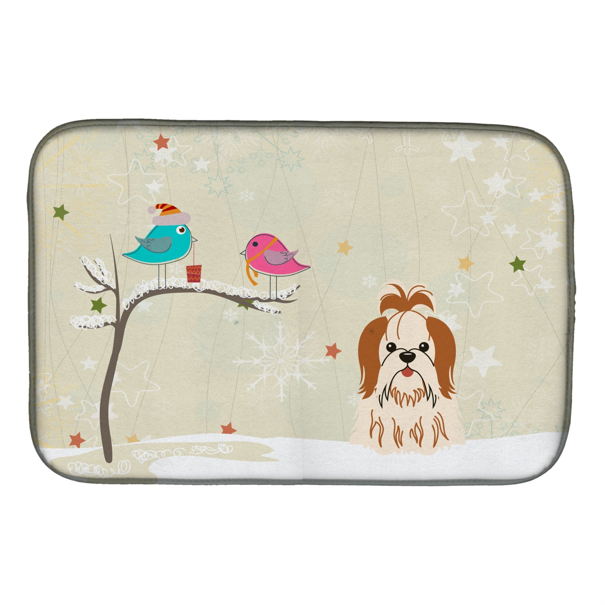 'Caroline'S Treasures Christmas Presents Between Friends Shih Tzu Red White Dish Drying Mat, 14'''' X 21''''''