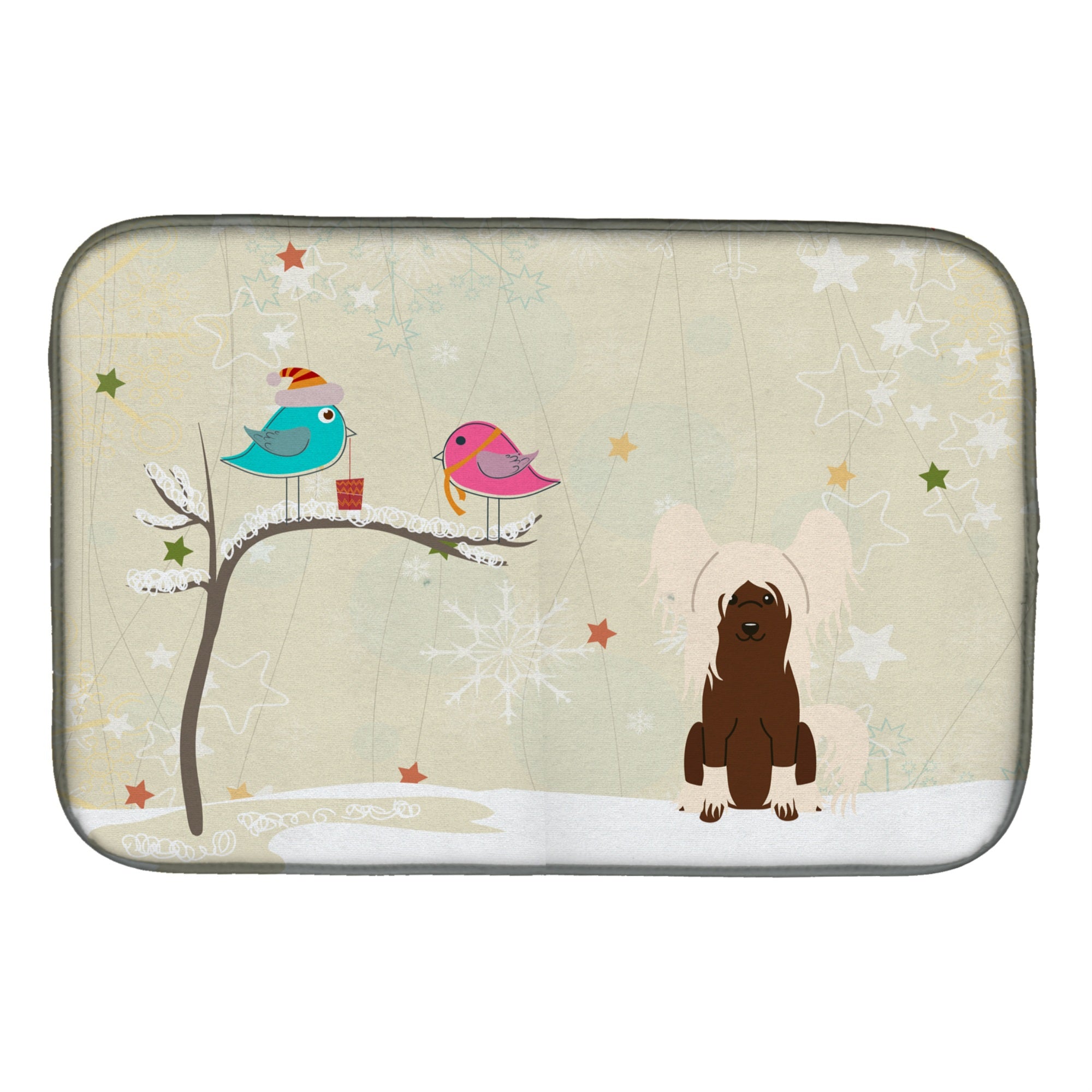 'Caroline'S Treasures Christmas Presents Between Friends Chinese Crested Cream Dish Drying Mat, 14'''' X 21''''''