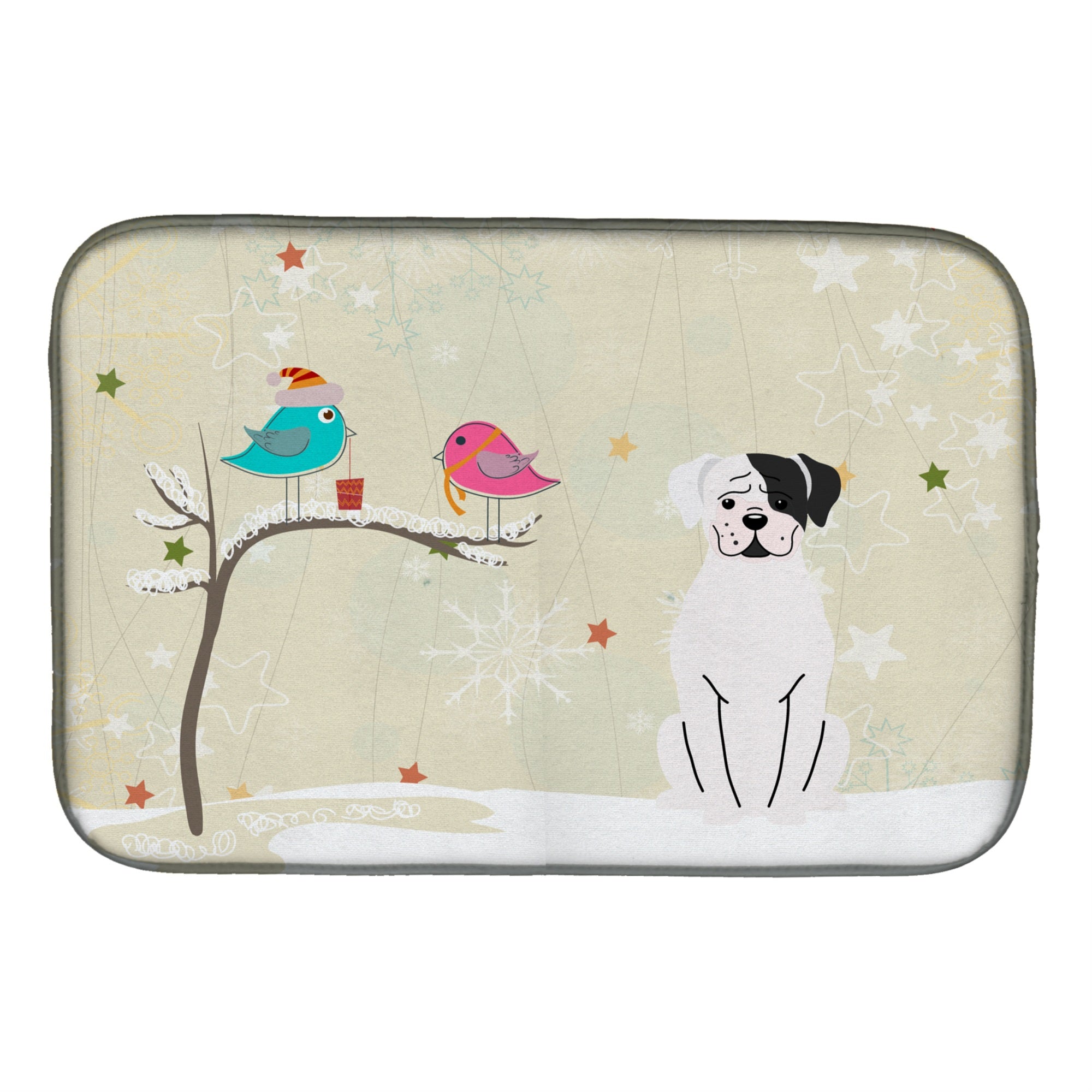 'Caroline'S Treasures Christmas Presents Between Friends White Boxer Cooper Dish Drying Mat, 14 X 21''
