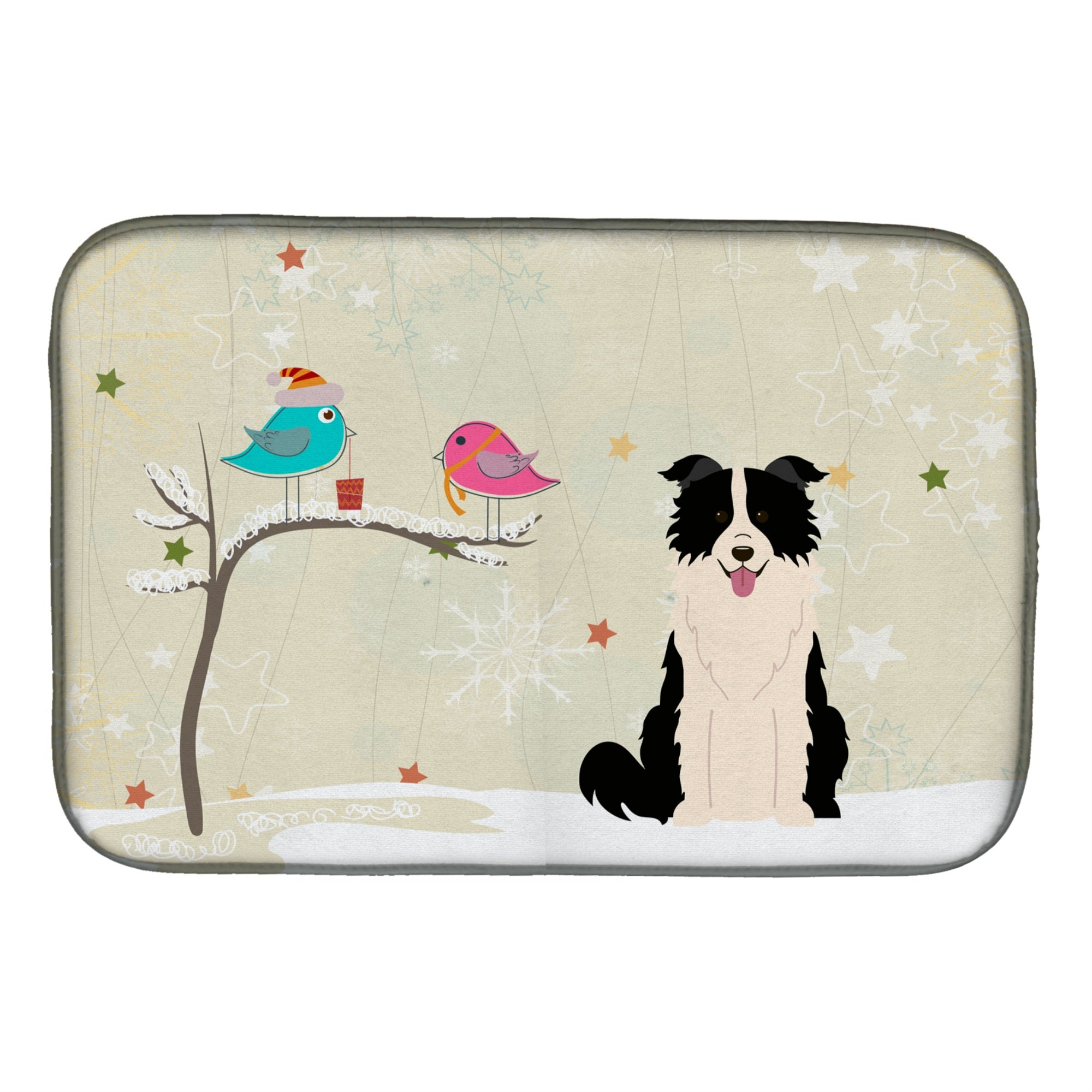 'Caroline'S Treasures Christmas Presents Between Friends Border Collie Black White Dish Drying Mat, 14'''' X 21''''''