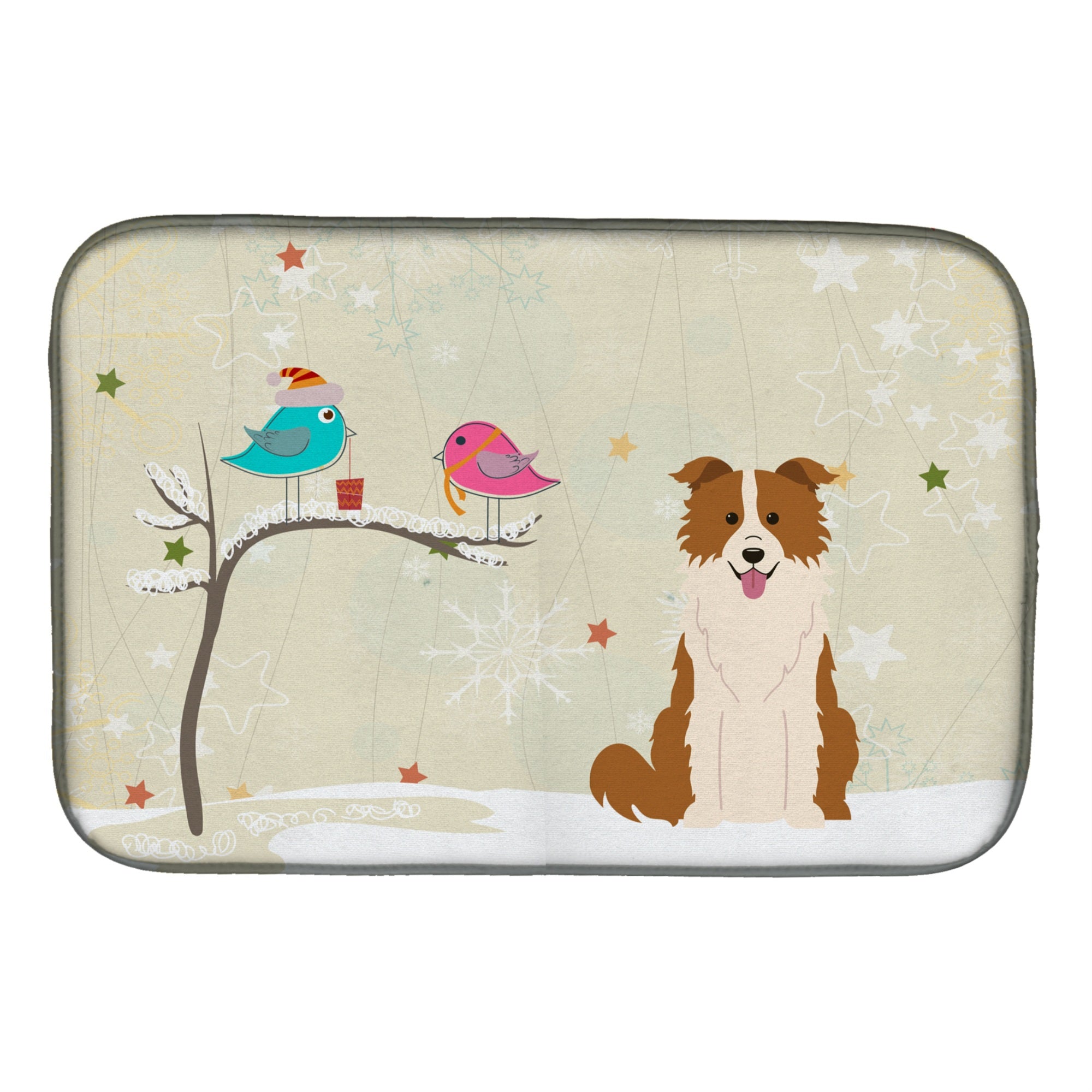 'Caroline'S Treasures Christmas Presents Between Friends Border Collie Red White Dish Drying Mat, 14'''' X 21''''''