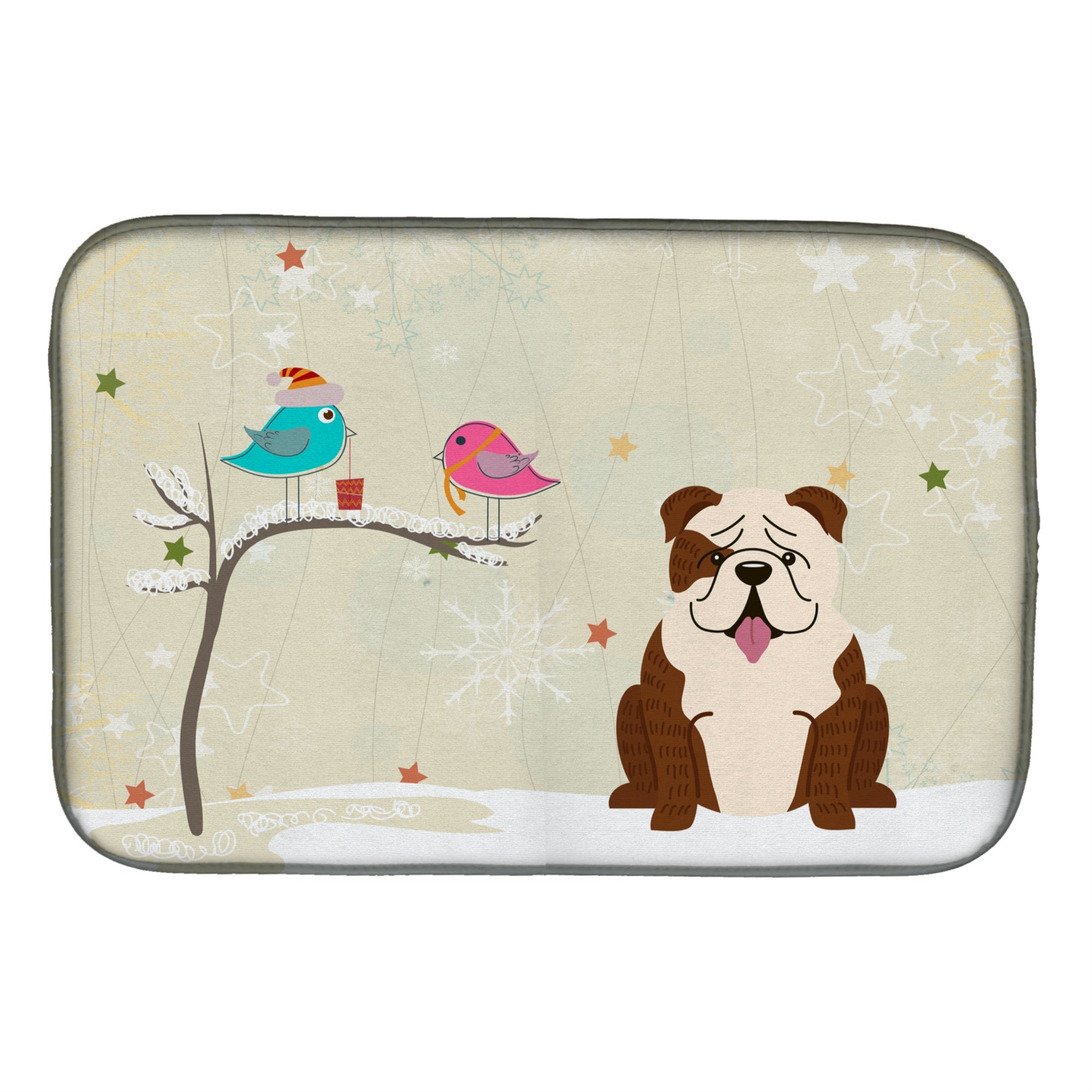 'Caroline'S Treasures Christmas Presents Between Friends English Bulldog Brindle White Dish Drying Mat, 14'''' X 21''''''