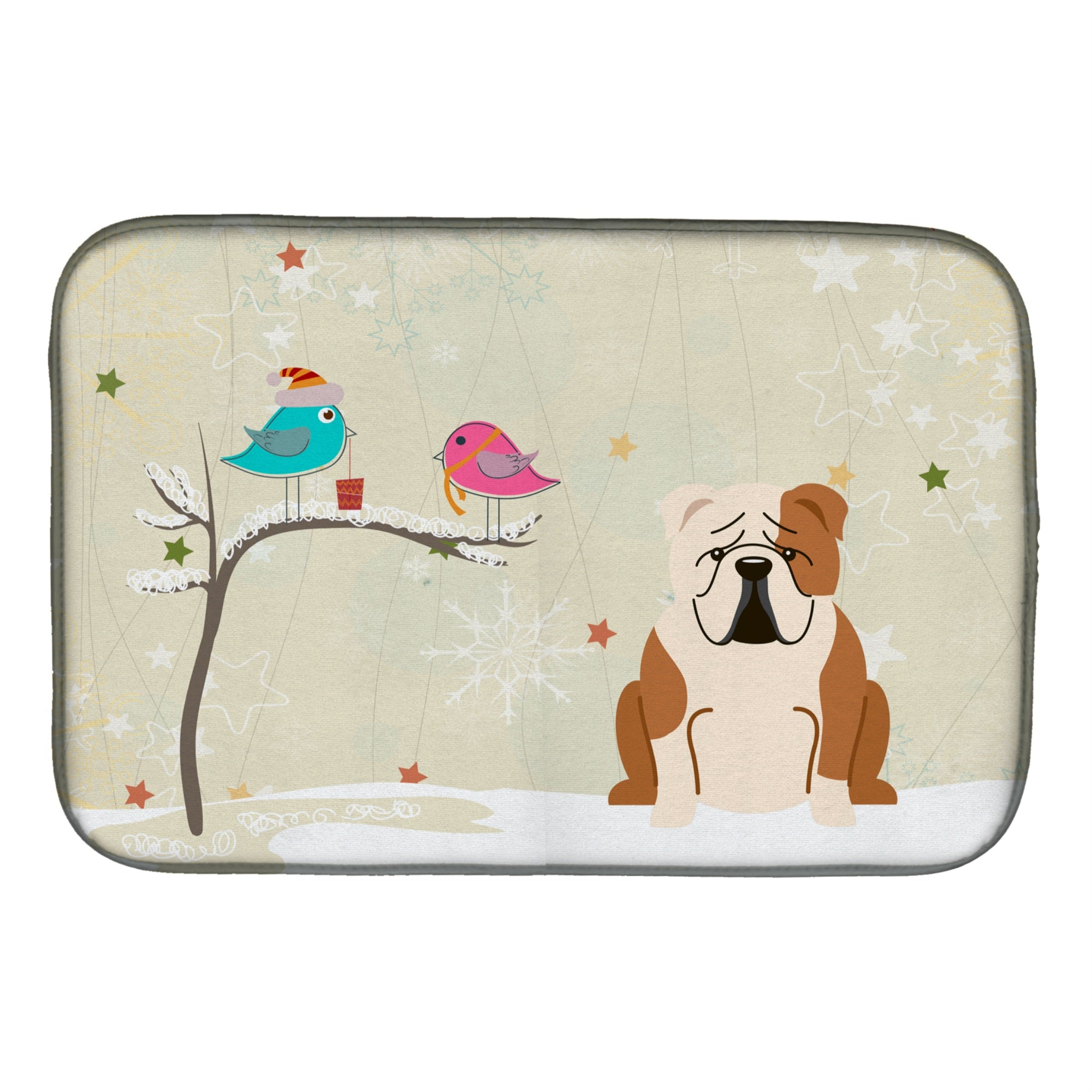 'Caroline'S Treasures Christmas Presents Between Friends English Bulldog Fawn White Dish Drying Mat, 14 X 21''