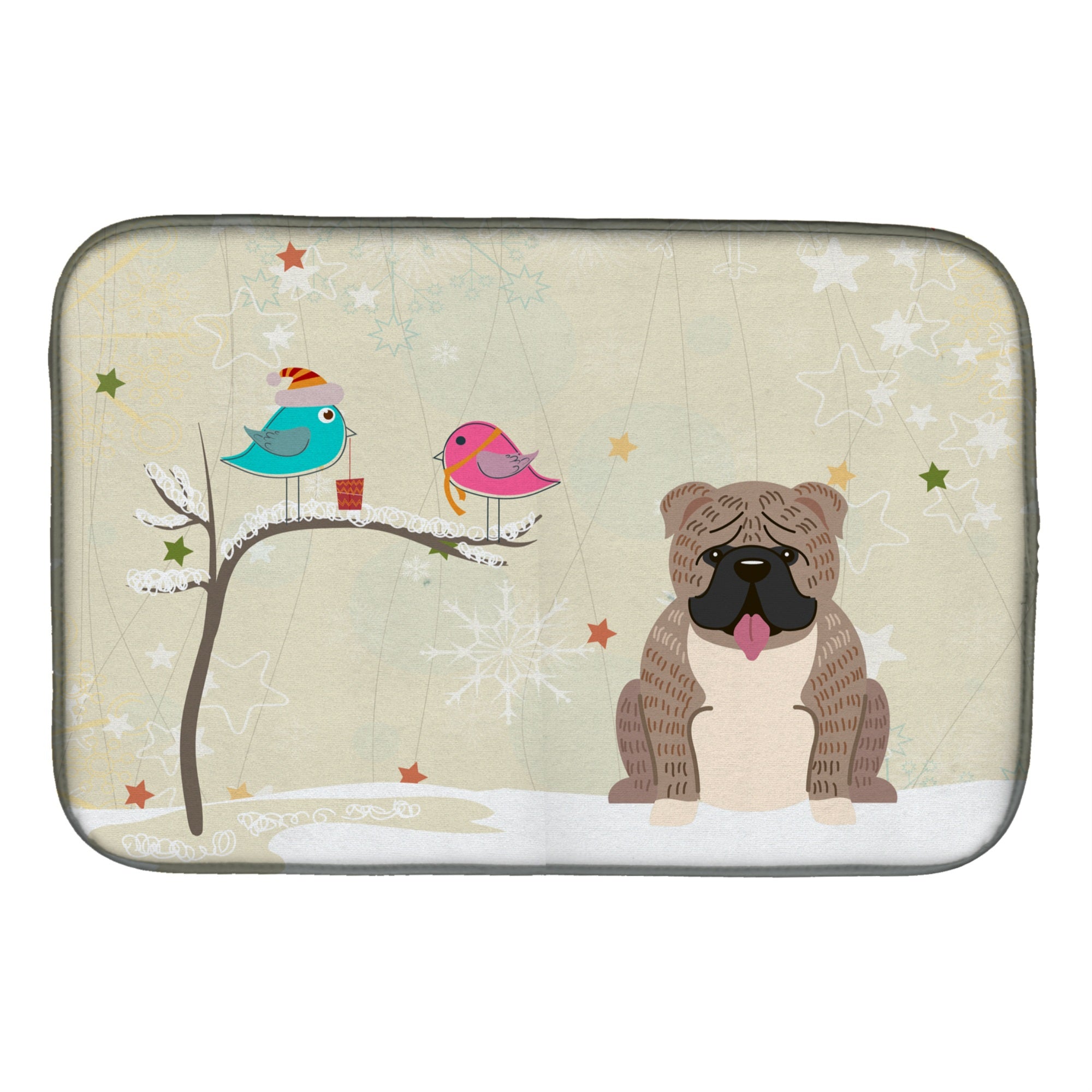 'Caroline'S Treasures Christmas Presents Between Friends English Bulldog Grey Brindle Dish Drying Mat, 14'''' X 21''''''