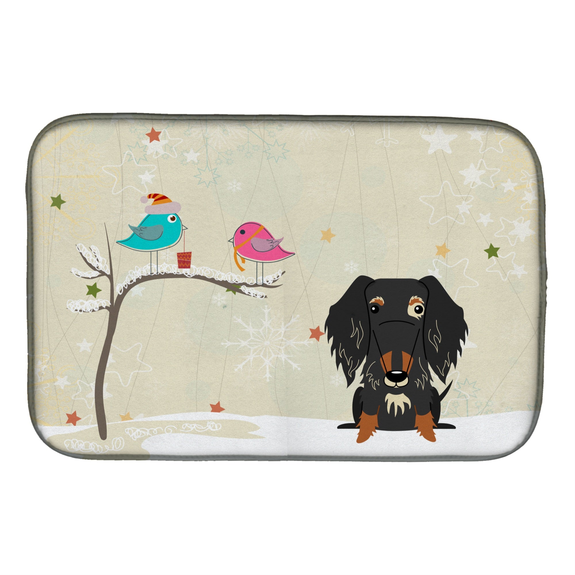 'Caroline'S Treasures Christmas Presents Between Friends Wire Haired Dachshund Dapple Dish Drying Mat, 14'''' X 21''''''