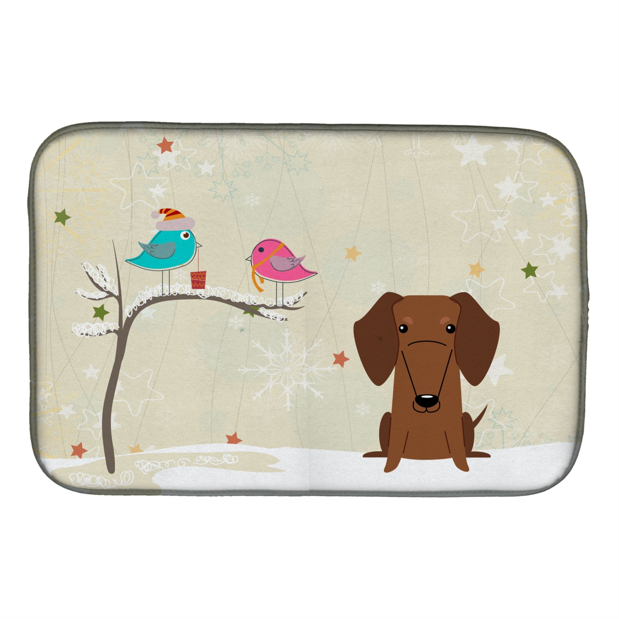 'Caroline'S Treasures Christmas Presents Between Friends Dachshund Red Brown Dish Drying Mat, 14'''' X 21''''''