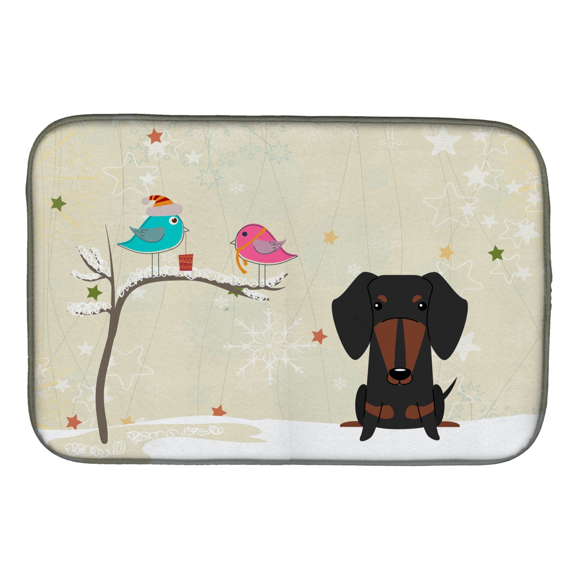 'Caroline'S Treasures Christmas Presents Between Friends Dachshund Black Tan Dish Drying Mat, 14'''' X 21''''''