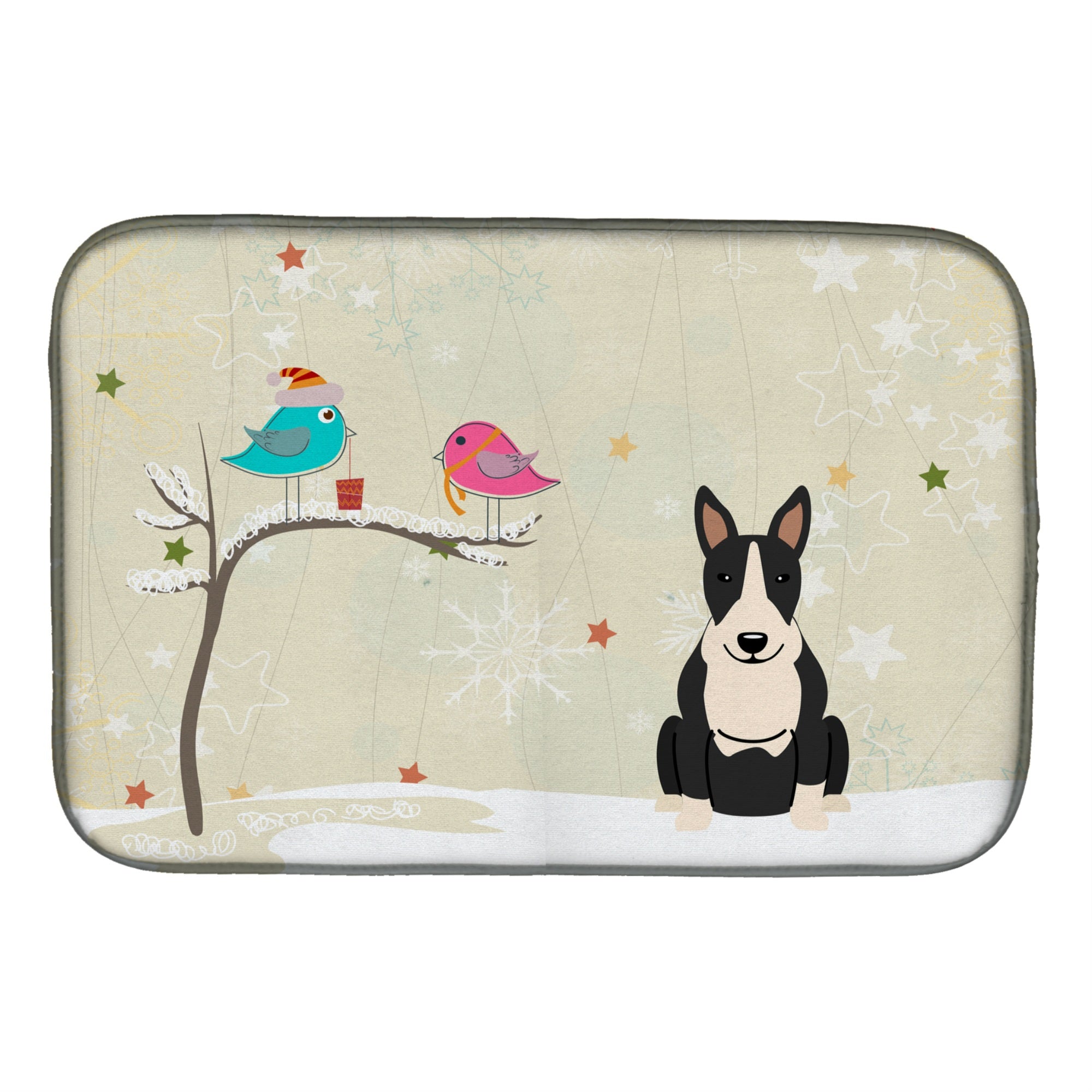 'Caroline'S Treasures Christmas Presents Between Friends Bull Terrier Black White Dish Drying Mat, 14'''' X 21''''''