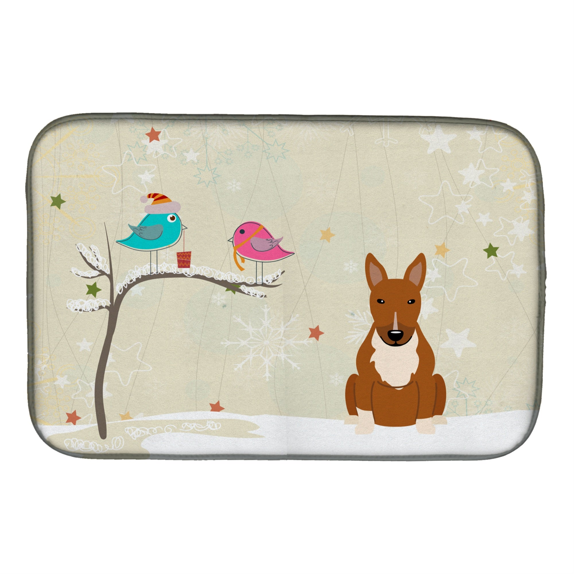 'Caroline'S Treasures Christmas Presents Between Friends Bull Terrier Red Dish Drying Mat, 14'''' X 21''''''