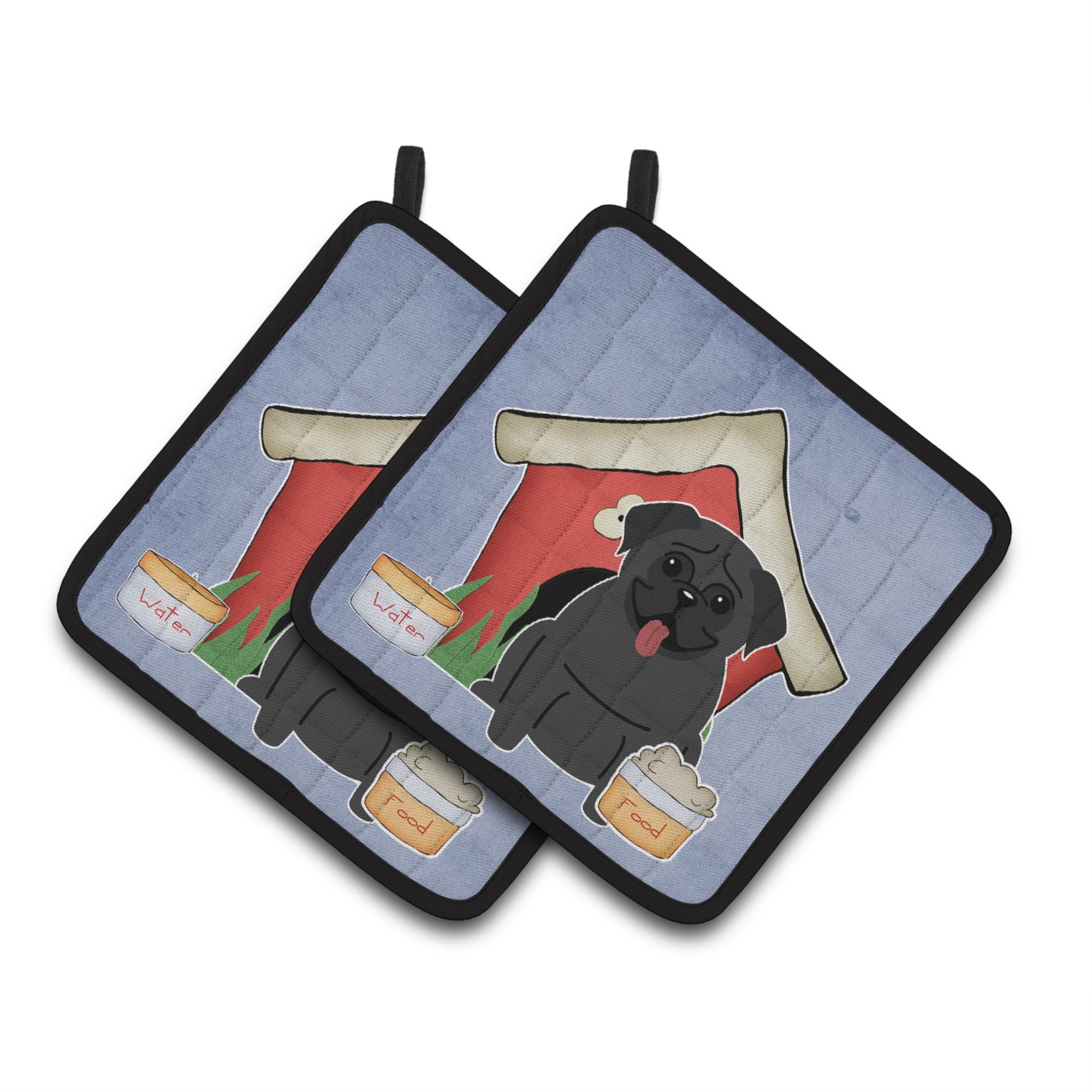 'Caroline'S Treasures Dog House Collection Pug Black Pair Of Pot Holders Bb2760Pthd, 7.5Hx7.5W, Multicolor''