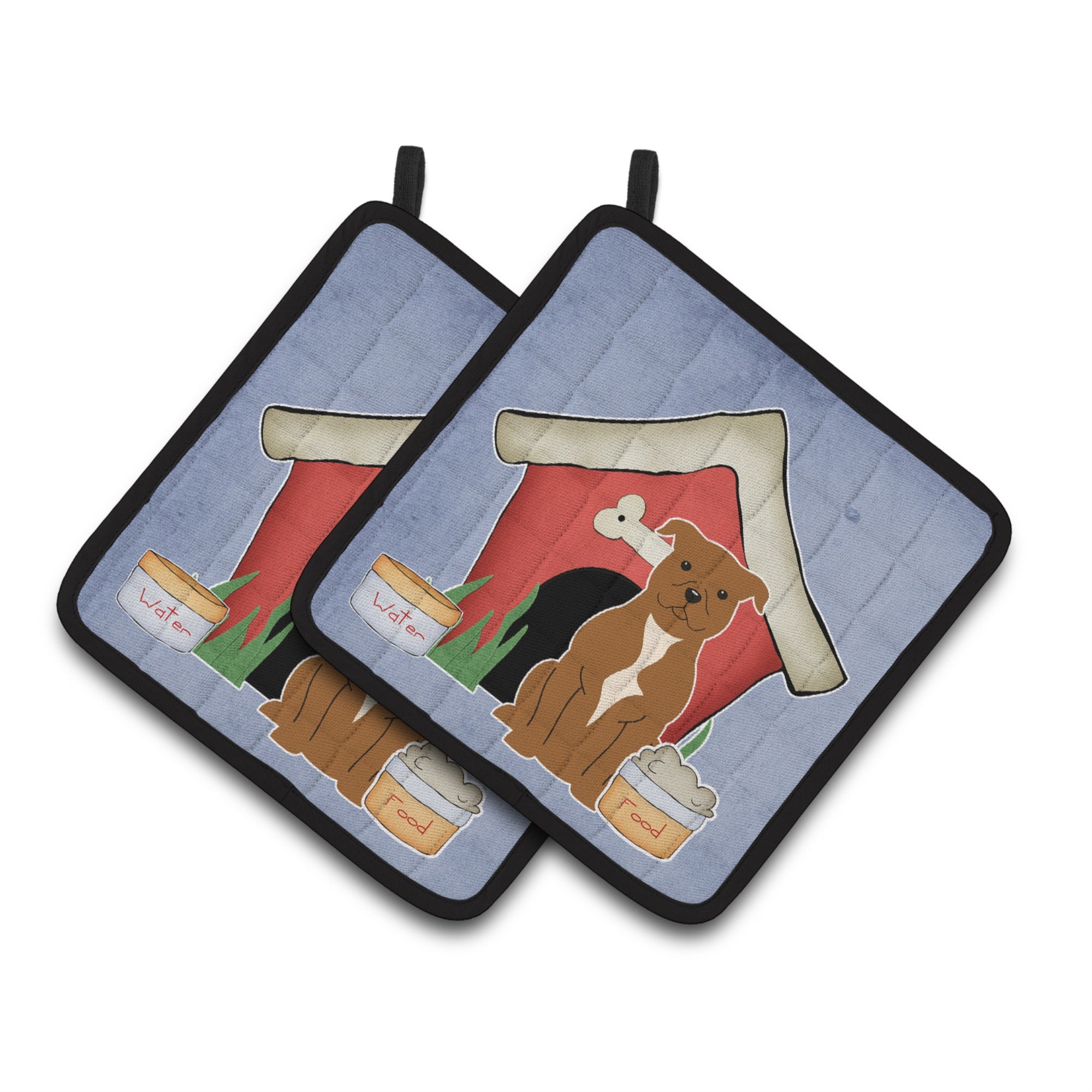 'Caroline'S Treasures Dog House Collection Staffordshire Bull Terrier Brown Pair Of Pot Holders Bb2801Pthd, 7.5Hx7.5W, Multicol