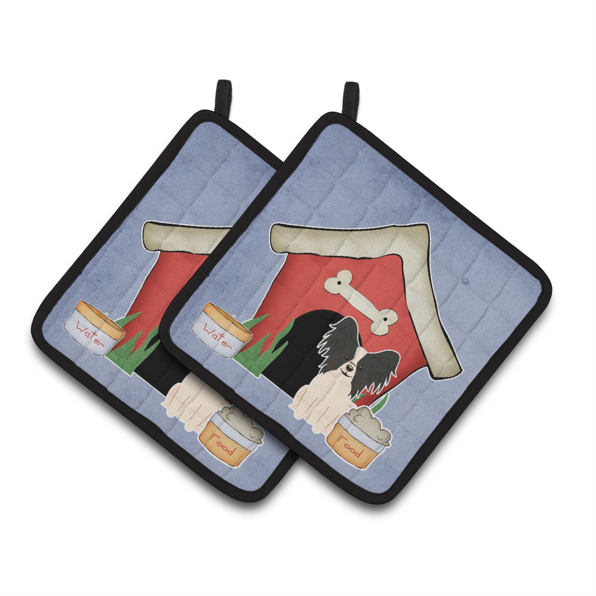 'Caroline'S Treasures Dog House Collection Papillon Black White Pair Of Pot Holders Bb2830Pthd, 7.5Hx7.5W, Multicolor''