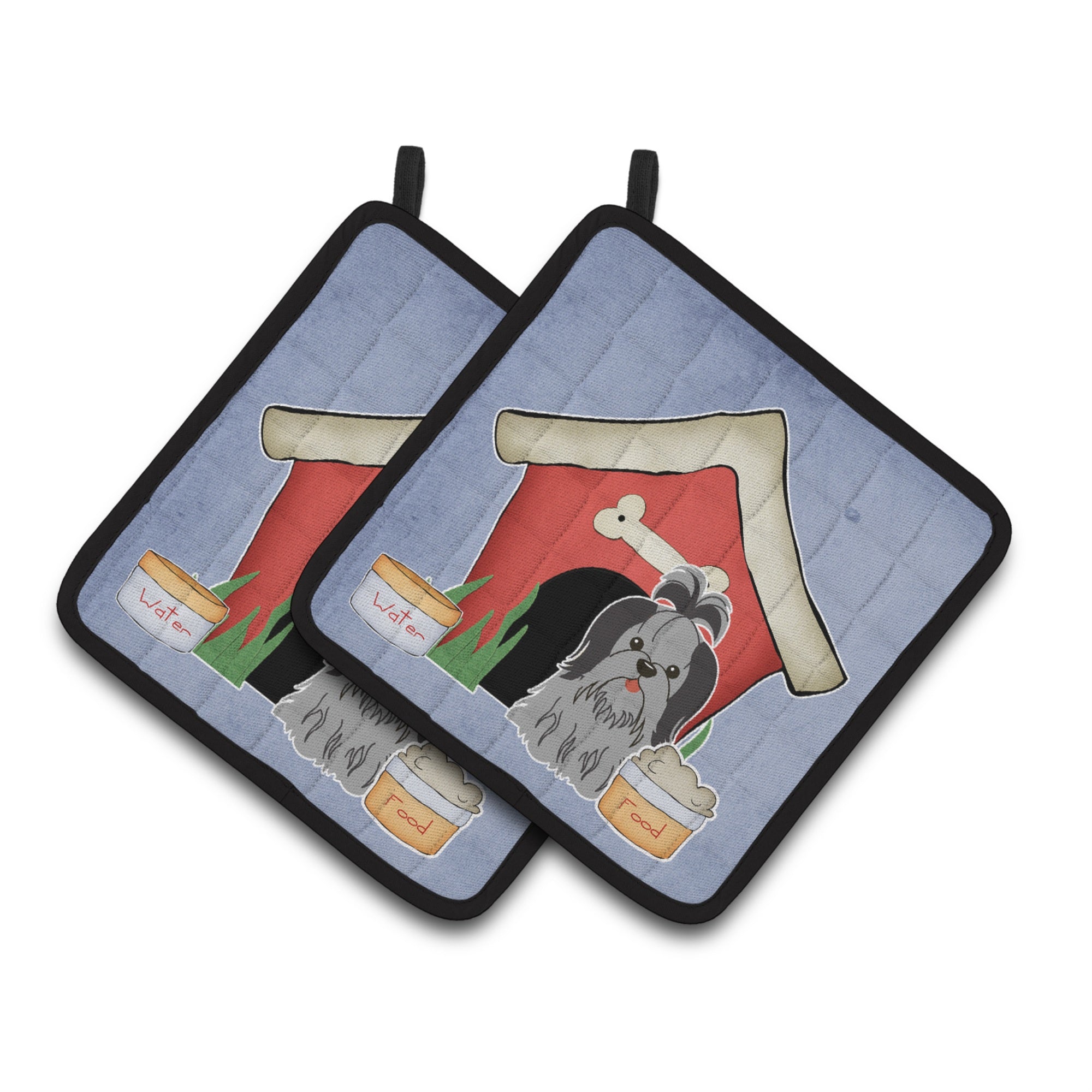 'Caroline'S Treasures Dog House Collection Shih Tzu Black Silver Pair Of Pot Holders Bb2843Pthd, 7.5Hx7.5W, Multicolor''