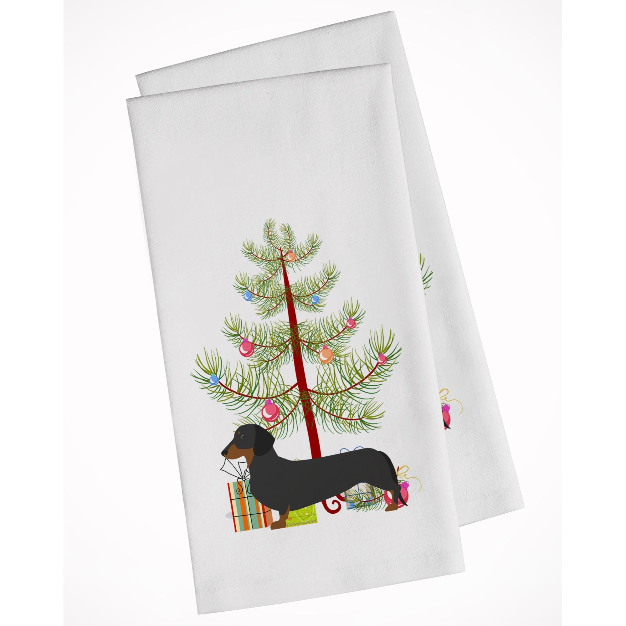 Dachshund Merry Christmas Tree White Kitchen Towel Set Of 2