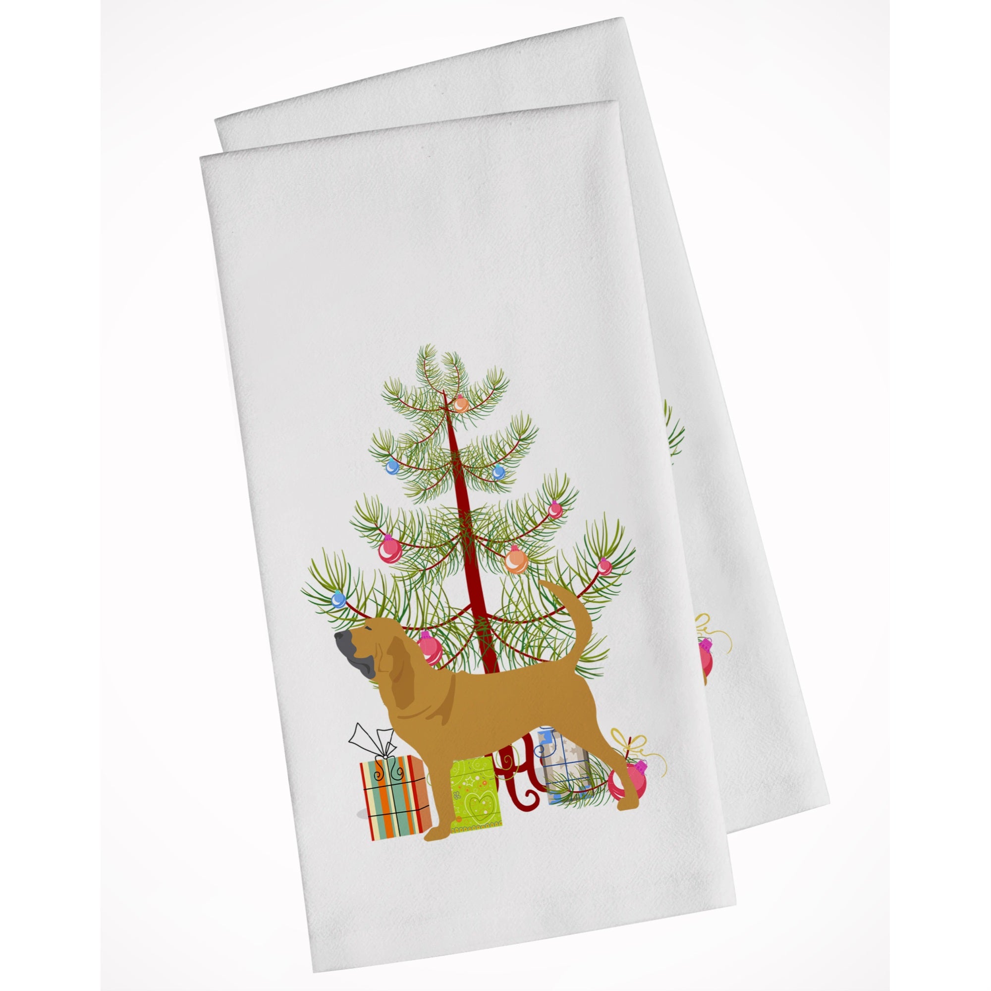 Bloodhound Merry Christmas Tree White Kitchen Towel Set Of 2
