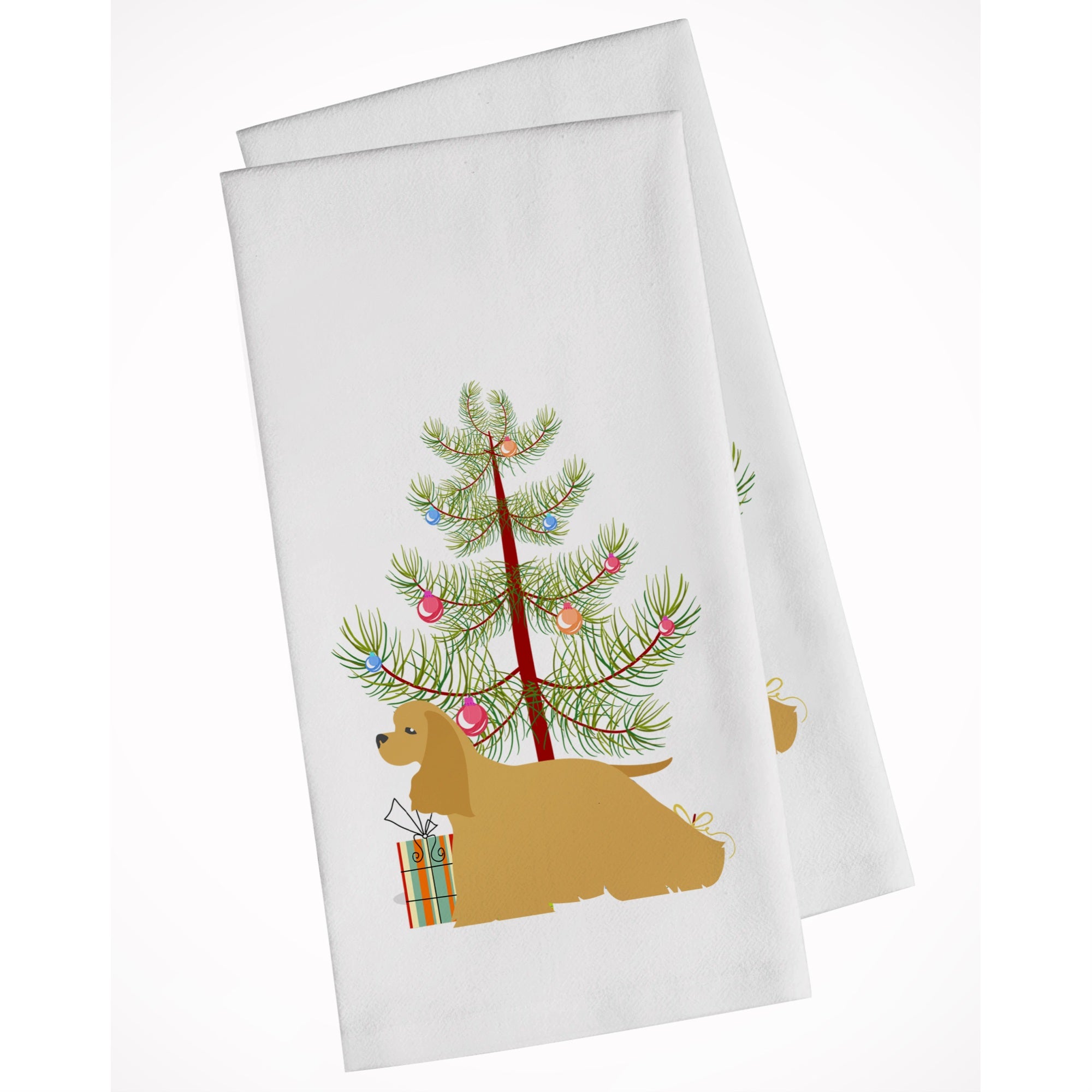Cocker Spaniel Merry Christmas Tree White Kitchen Towel Set Of 2
