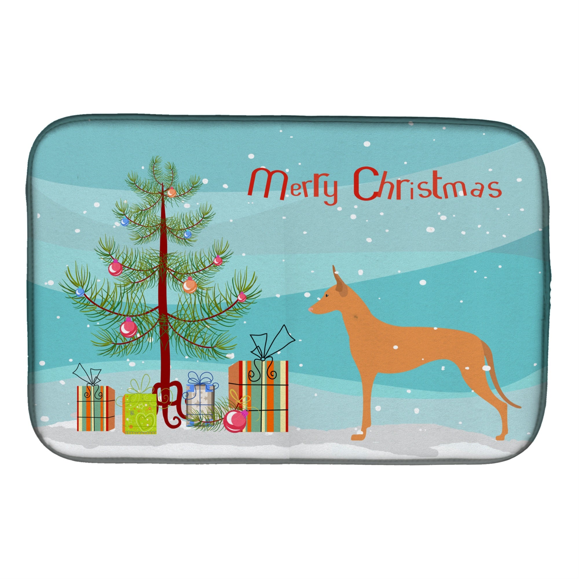 'Caroline'S Treasures Pharaoh Hound Merry Christmas Tree Dish Drying Mat, 14'''' X 21'''', Multicolor''