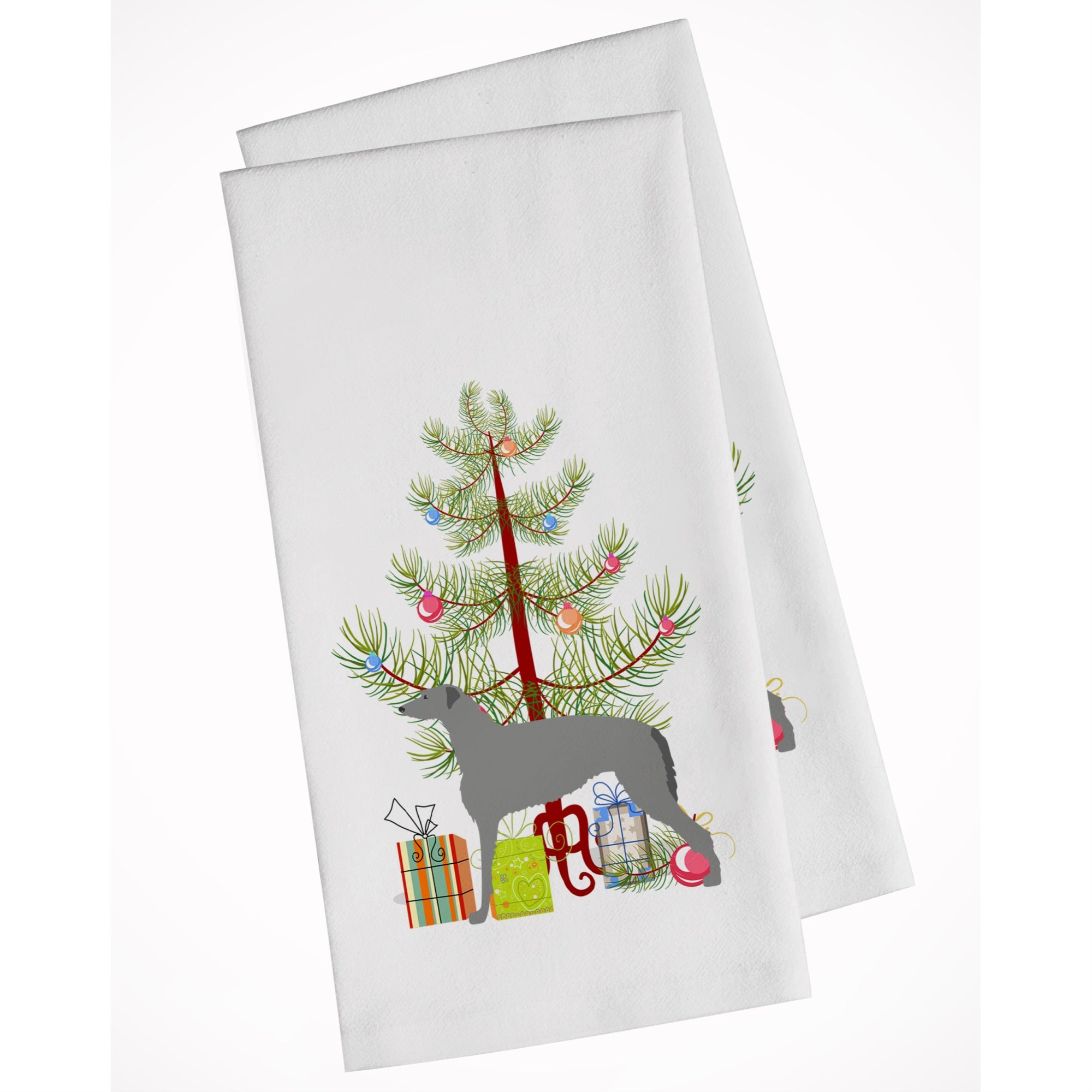 Scottish Deerhound Merry Christmas Tree White Kitchen Towel Set Of 2