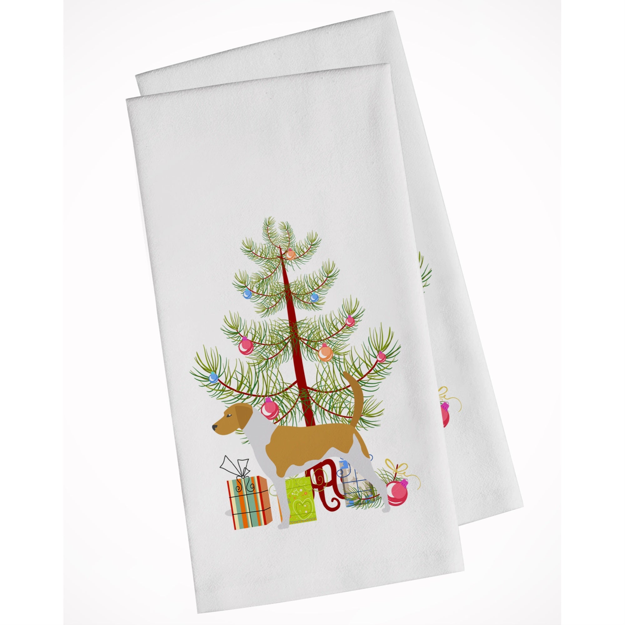 American Foxhound Merry Christmas Tree White Kitchen Towel Set Of 2