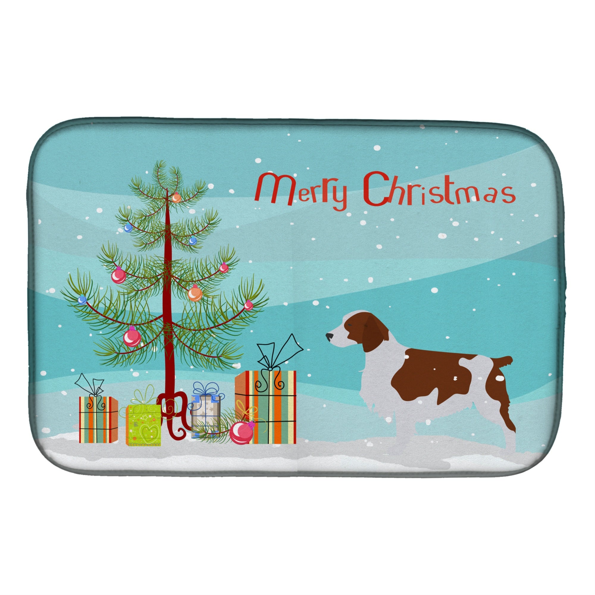 'Caroline'S Treasures Welsh Springer Spaniel Merry Christmas Tree Dish Drying Mat, 14'''' X 21'''', Multicolor''