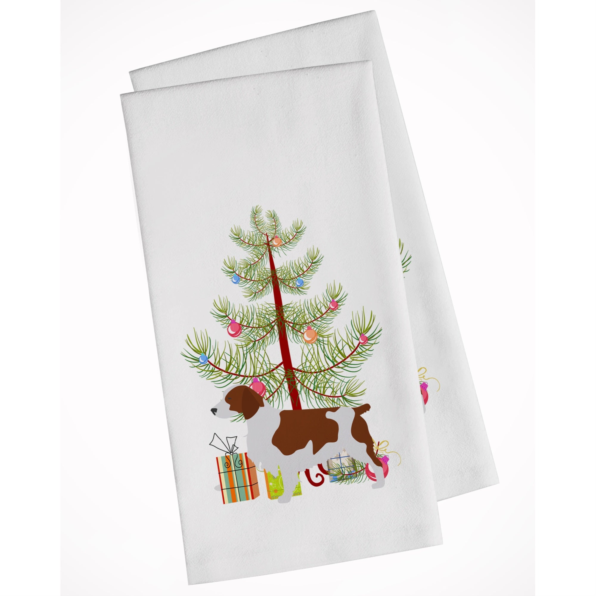 Welsh Springer Spaniel Merry Christmas Tree White Kitchen Towel Set Of 2