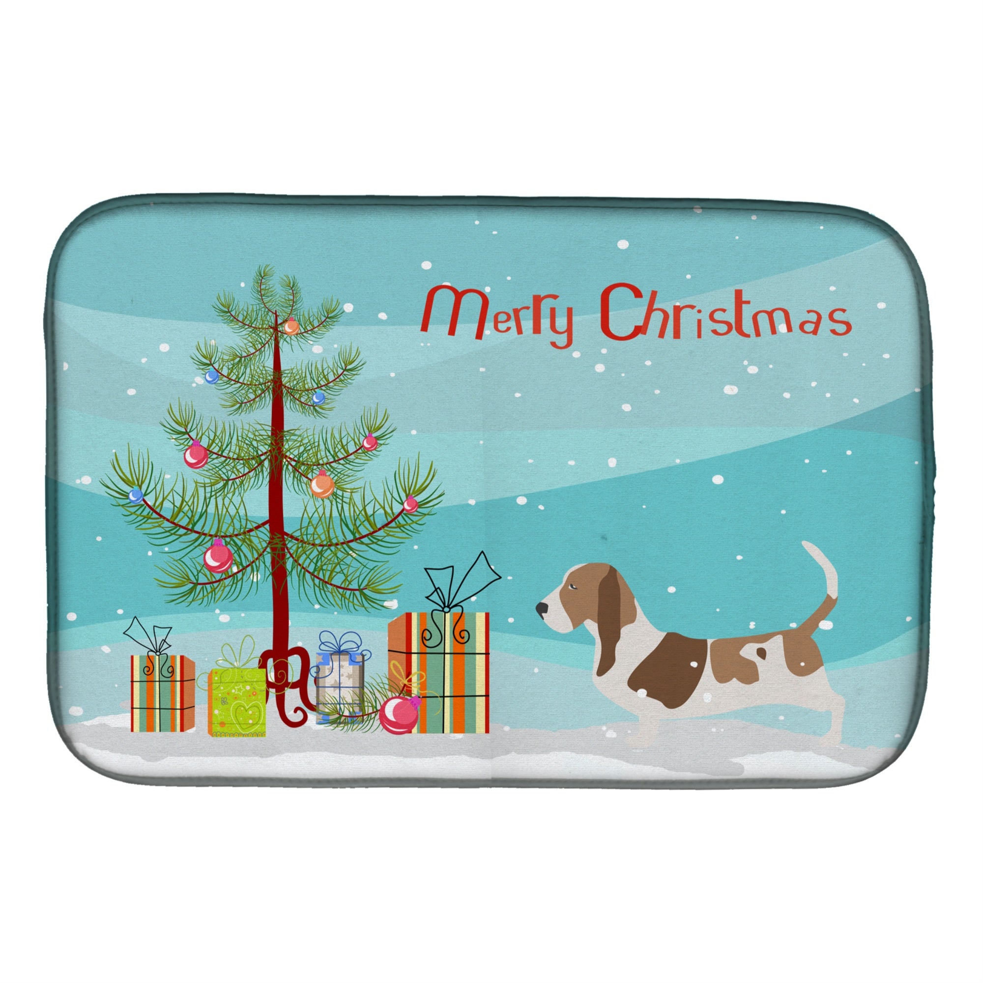 'Caroline'S Treasures Basset Hound Merry Christmas Tree Dish Drying Mat, 14'''' X 21''''''