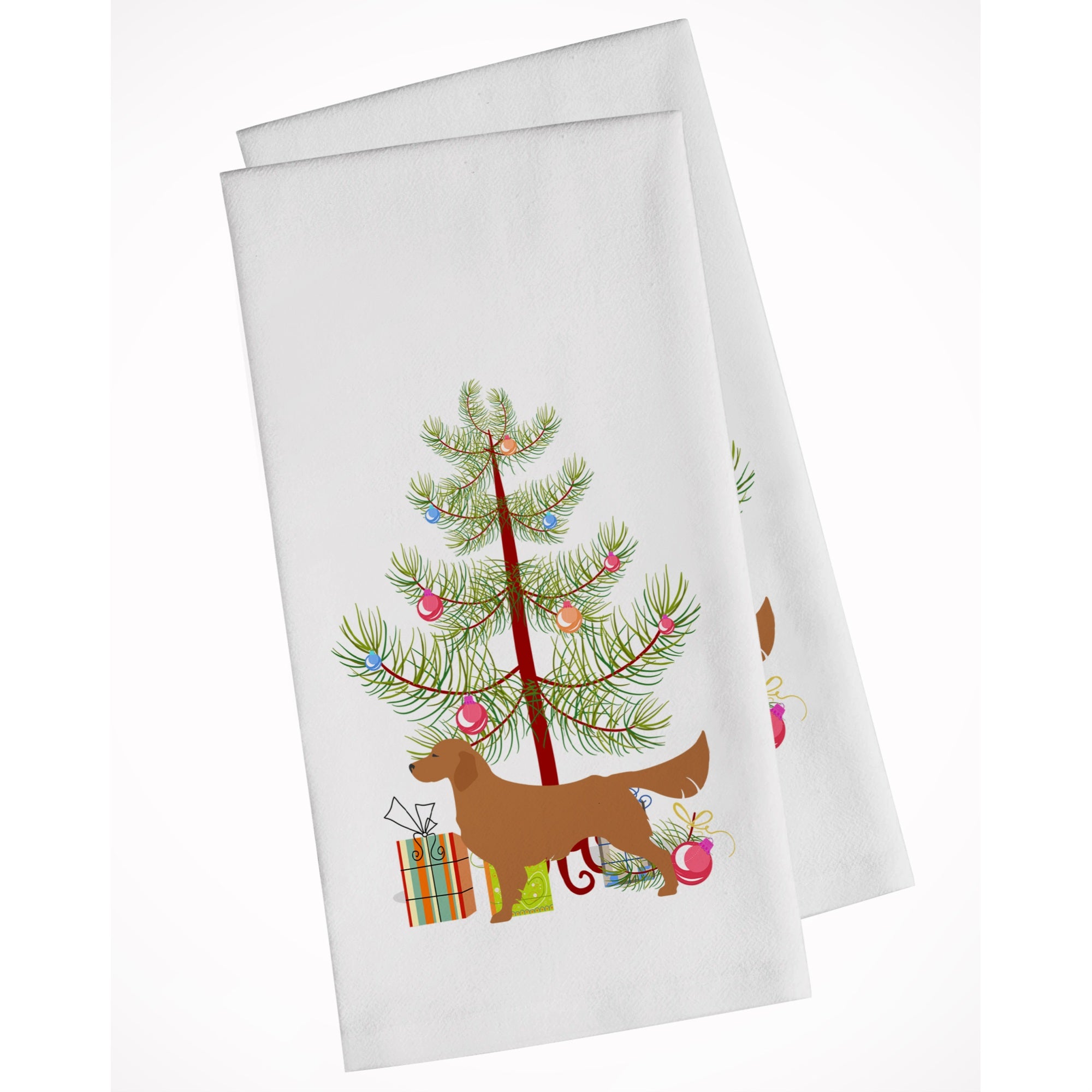 Golden Retriever Merry Christmas Tree White Kitchen Towel Set Of 2